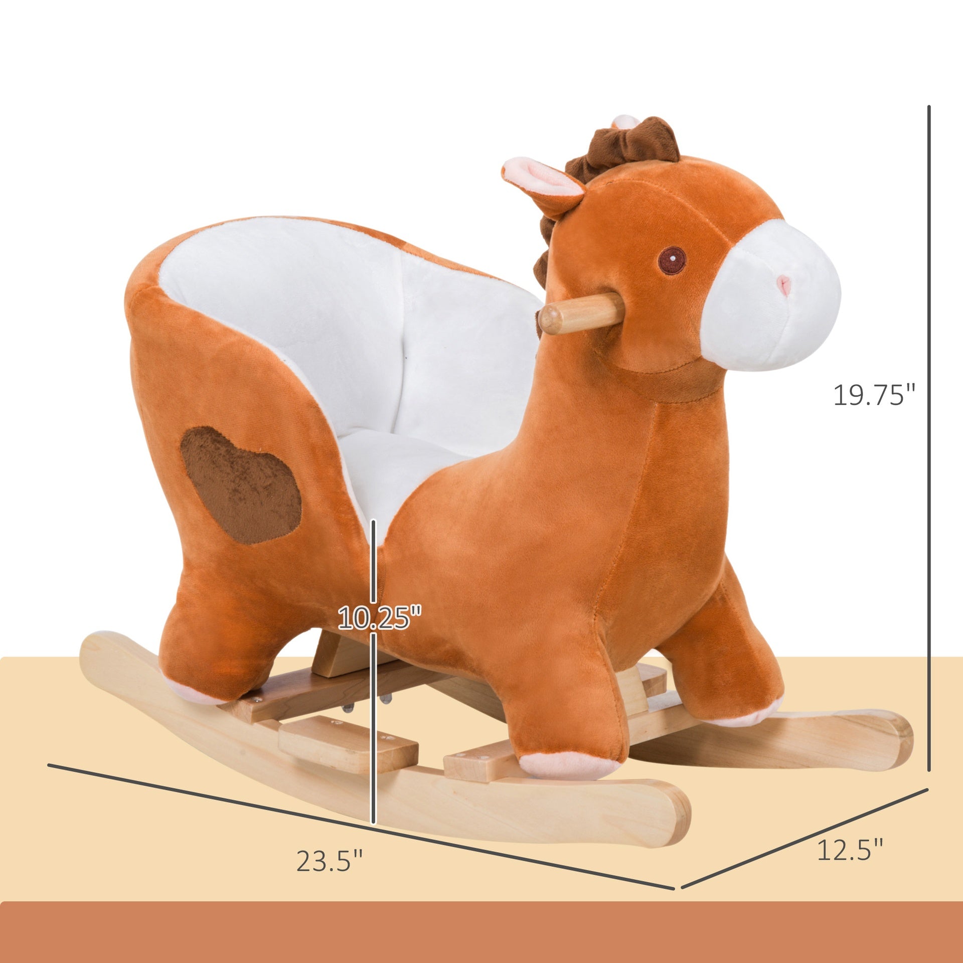 Qaba Kids Ride On Rocking Horse, Plush Animal Toy Sturdy Wooden Rocker with Songs for Boys or Girls