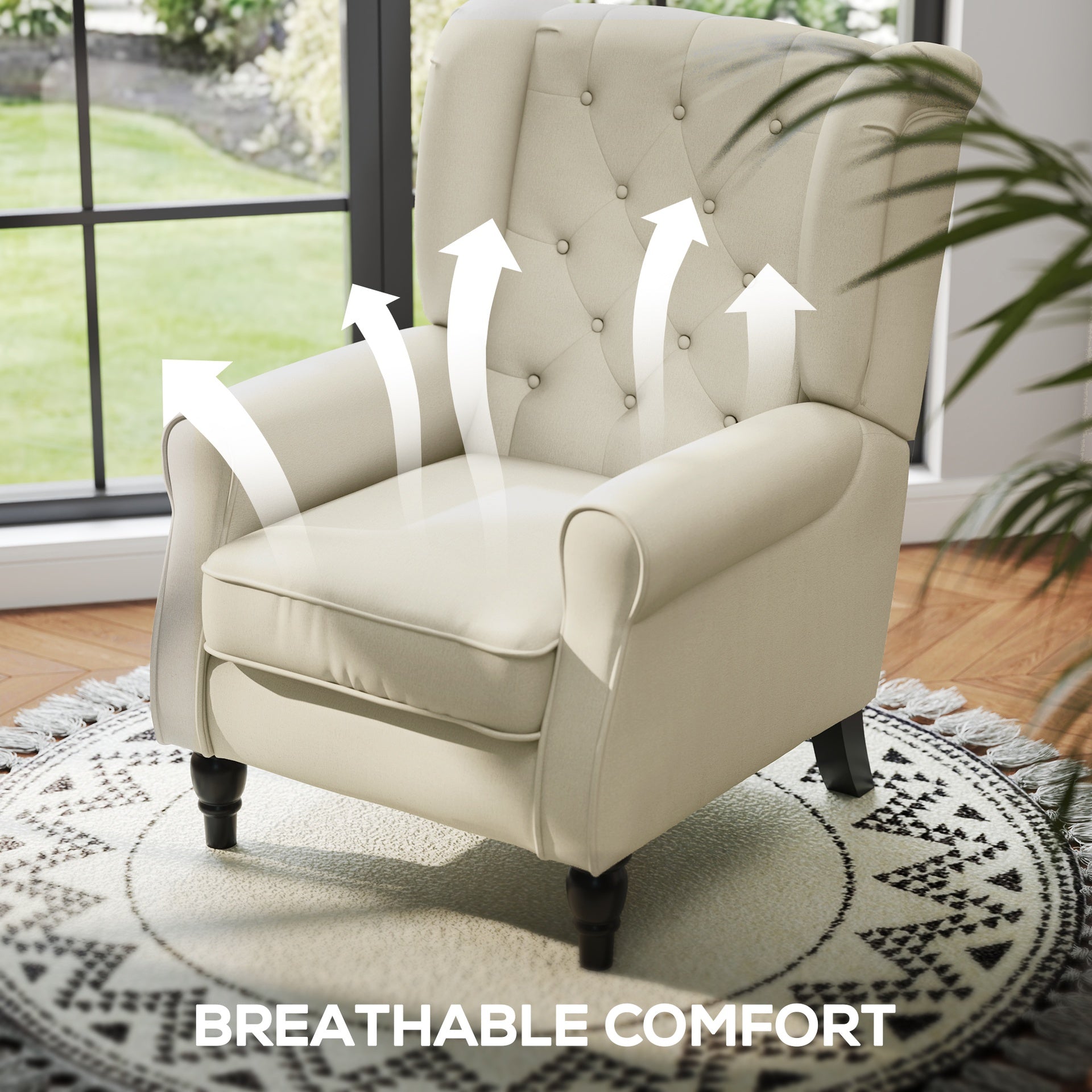 HOMCOM Button-Tufted Accent Chair with High Wingback, Rounded Cushioned Armrests and Thick Padded Seat, Cream White