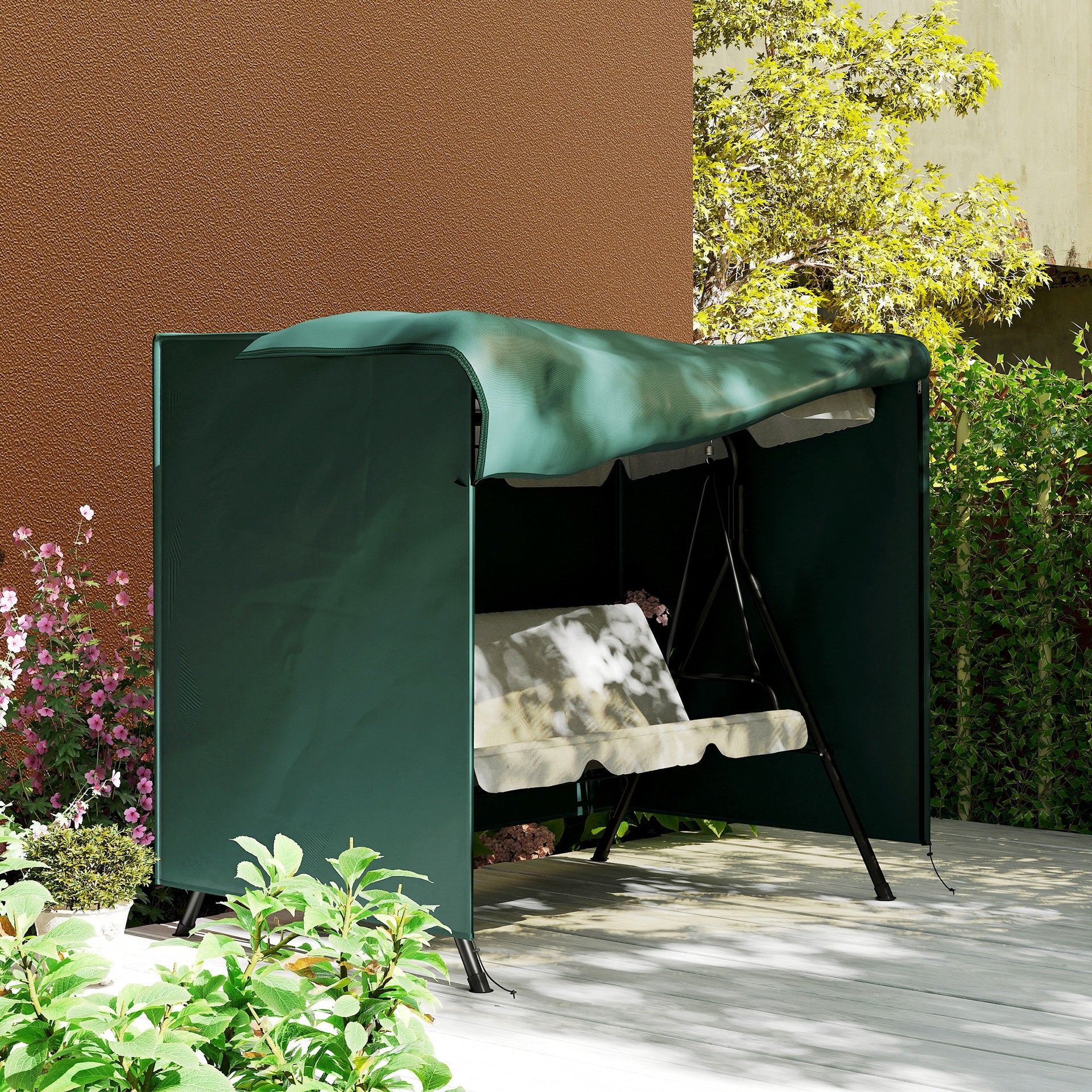 Outsunny Outdoor Patio Hammock Porch Swing Cover with UV, Water, & Dust Fighting Material, 81" x 49" x 65", Dark Green