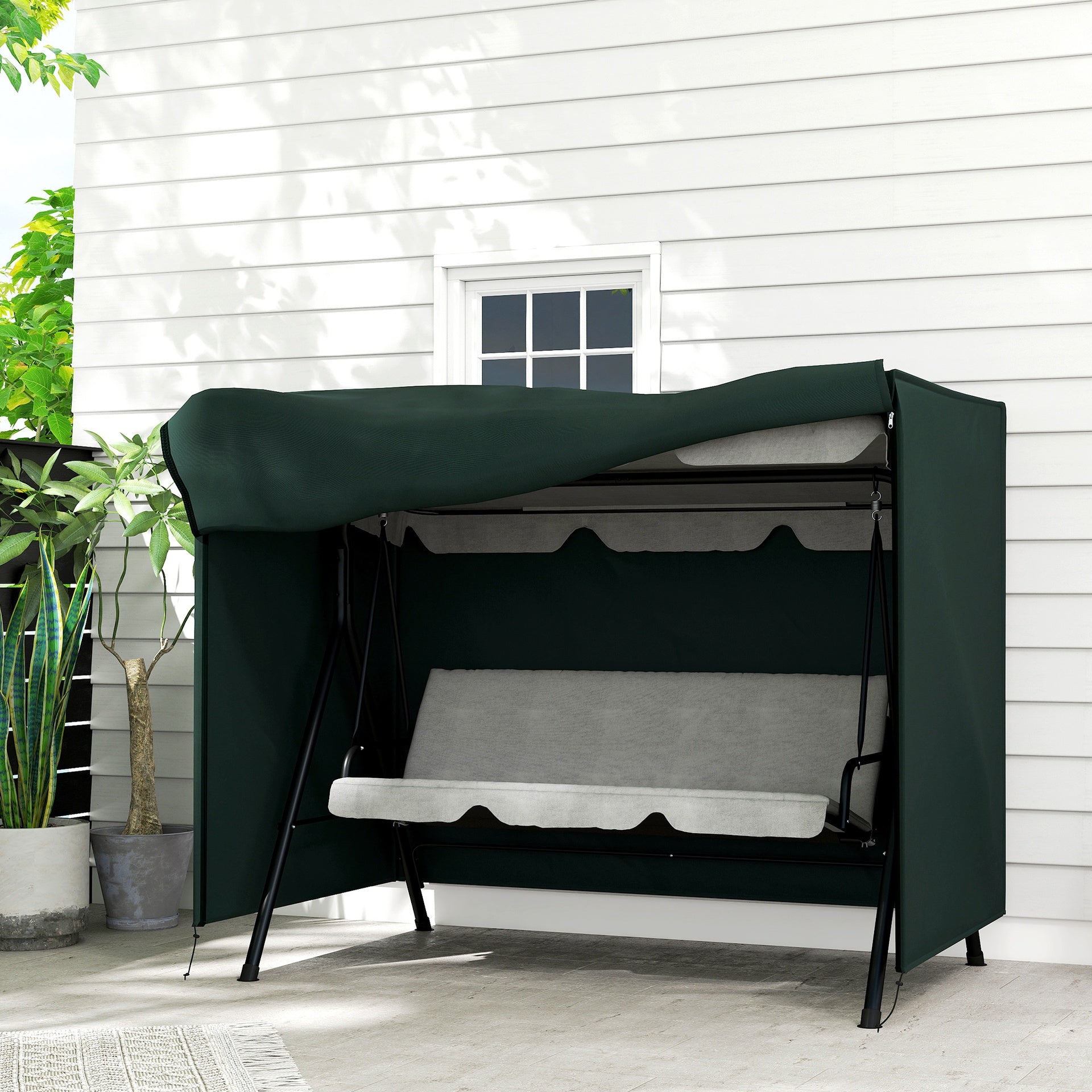 Outsunny Outdoor Patio Hammock Porch Swing Cover with UV, Water, & Dust Fighting Material, 81" x 49" x 65", Dark Green