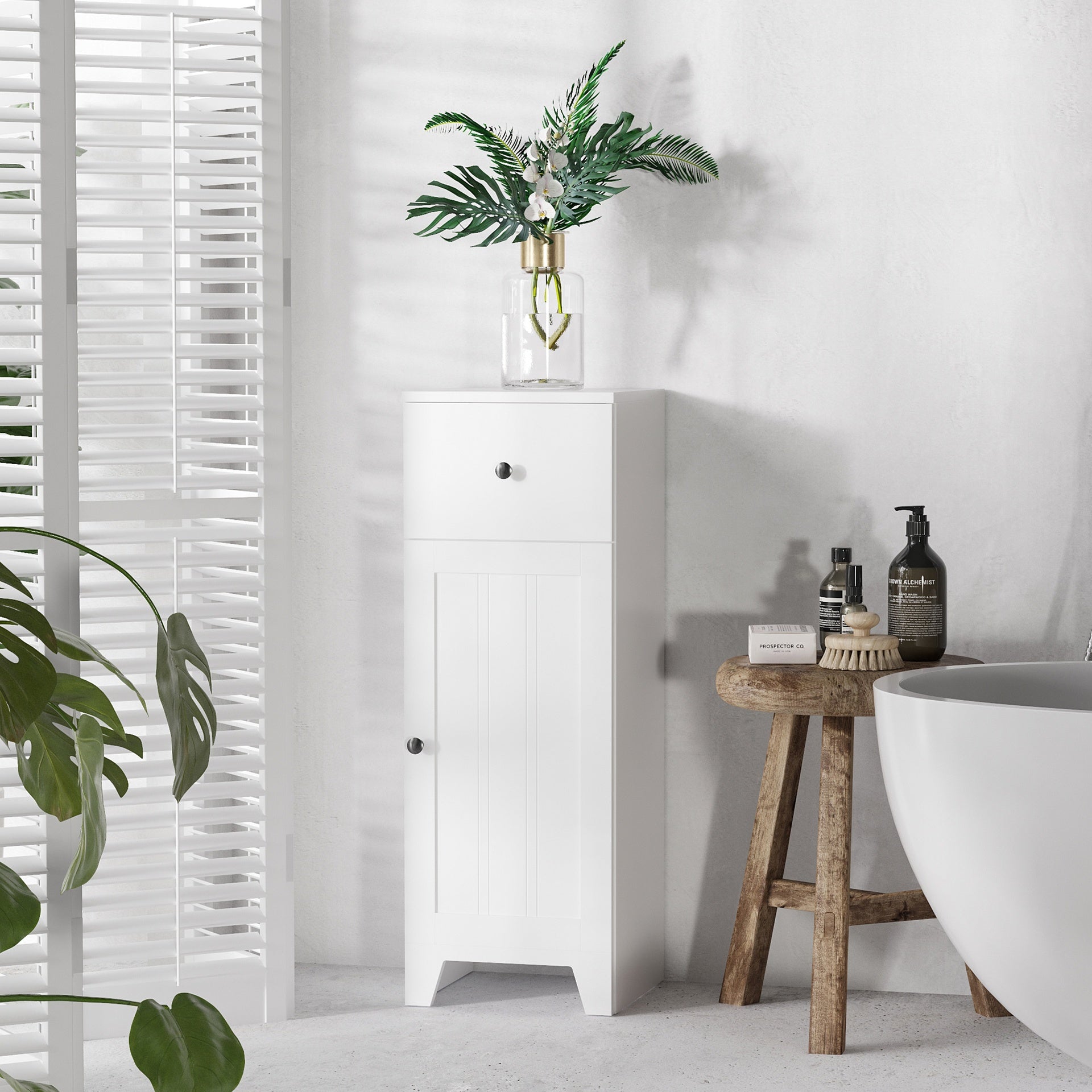 kleankin Short Bathroom Storage Cabinet, Cabinet Organizer with 1 Drawer and Adjustable Shelf for Living Room, White