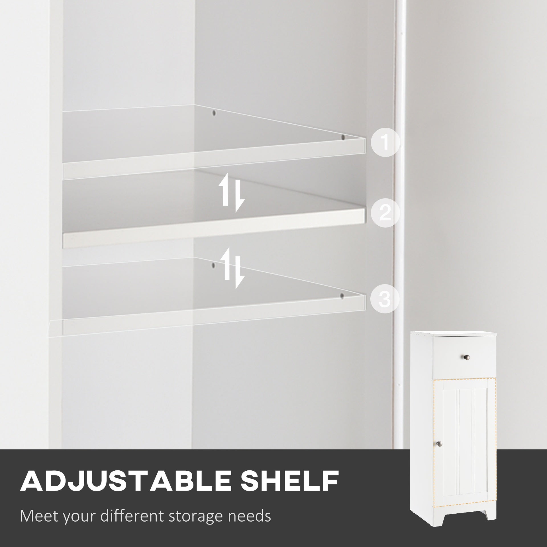 kleankin Short Bathroom Storage Cabinet, Cabinet Organizer with 1 Drawer and Adjustable Shelf for Living Room, White