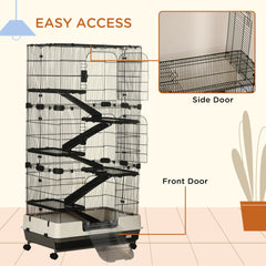 PawHut 6-tier Platform Rolling Small Animal Rabbit Cage with a Large Living Space, Black
