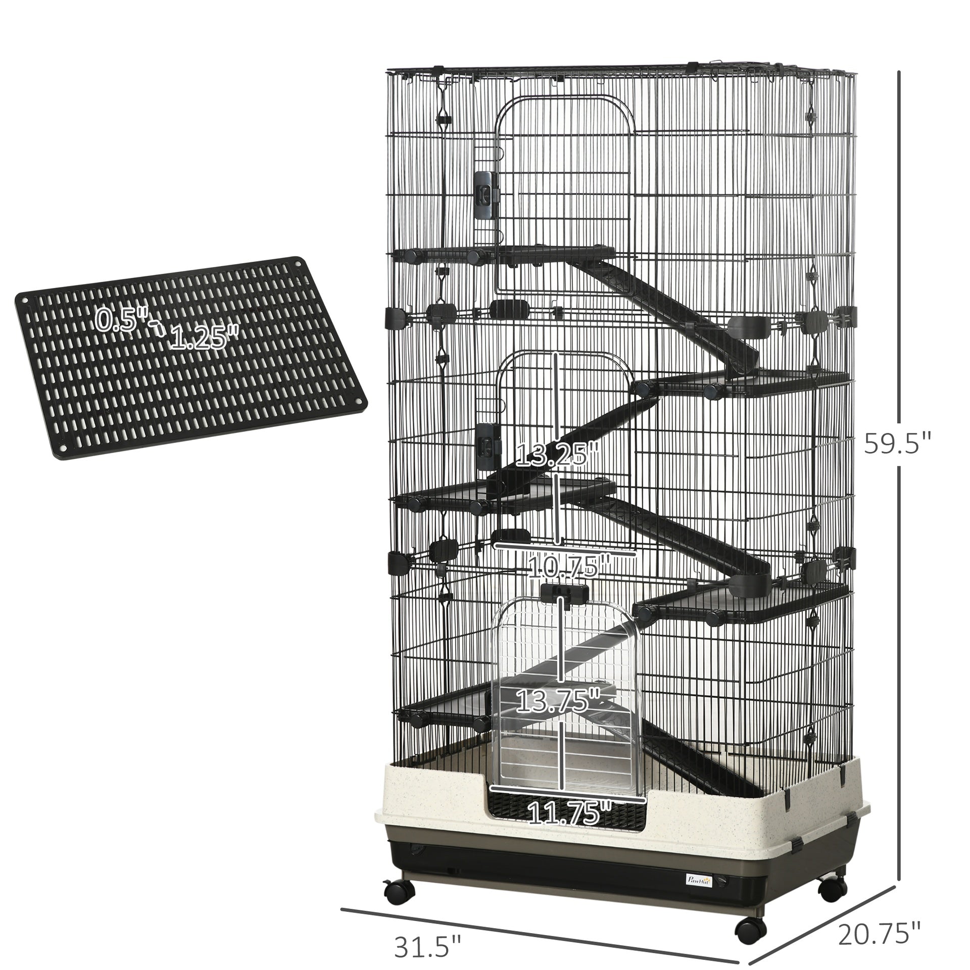 PawHut 6-tier Platform Rolling Small Animal Rabbit Cage with a Large Living Space, Black