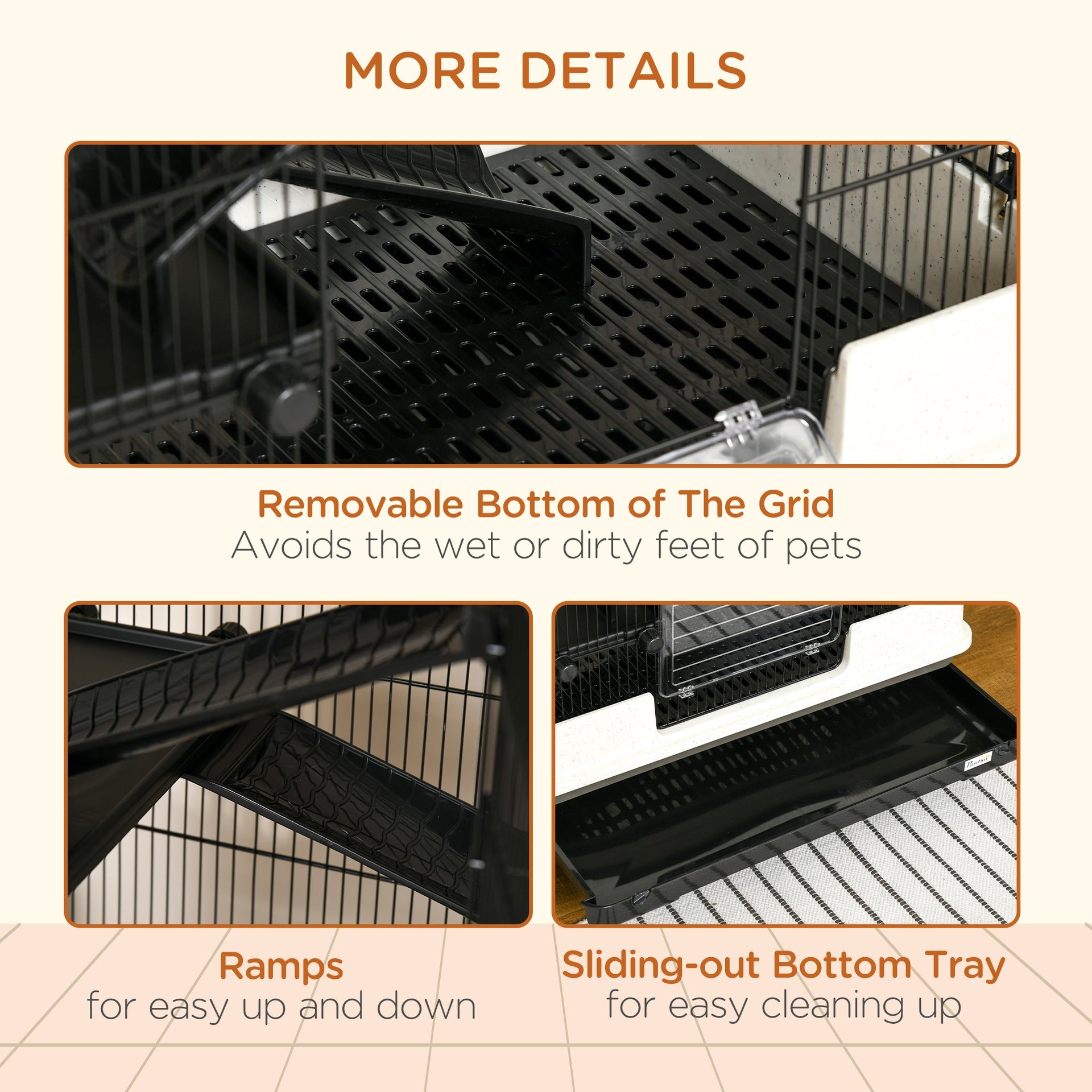 PawHut 6-tier Platform Rolling Small Animal Rabbit Cage with a Large Living Space, Black