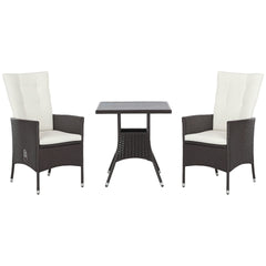 Outsunny 3 Piece Patio Bistro Set, PE Wicker Furniture Conversation Set w/ Tufted Cushion Reclining Chairs & Coffee Table, Cream
