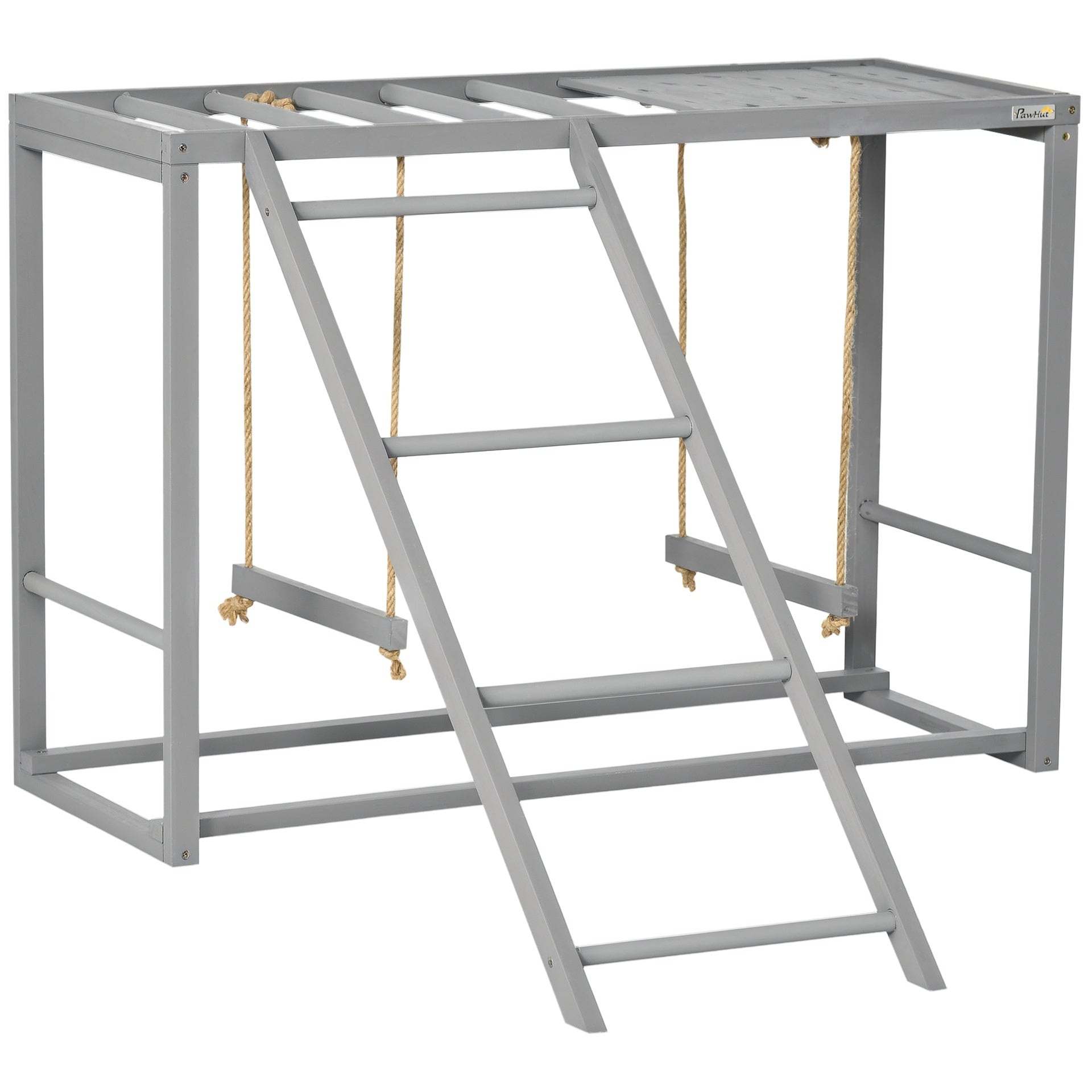 PawHut Chicken Activity Play with Swing Set for 3–4 Birds, Wooden Chicken Coop Accessory with Multiple Perches & Hen Ladder, Gray