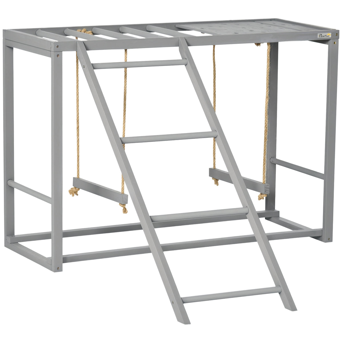 PawHut Chicken Activity Play with Swing Set for 3–4 Birds, Wooden Chicken Coop Accessory with Multiple Perches & Hen Ladder, Gray