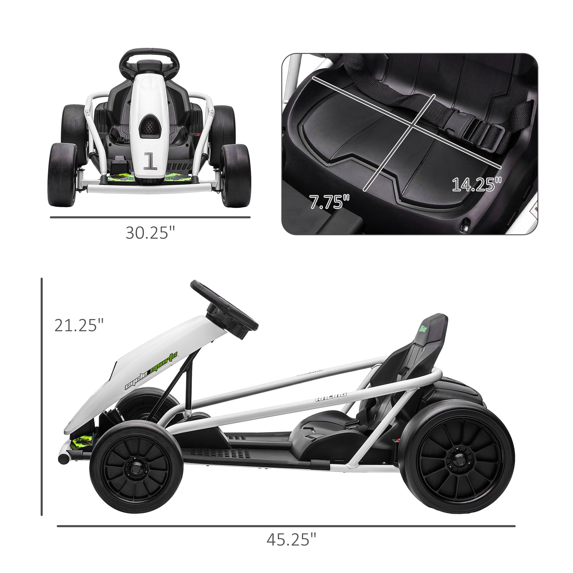 Aosom 24V Electric Go Kart for Kids, Drift Ride-On Racing Go Kart with 2 Speeds, for Boys Girls Aged 8-12 Years Old, White