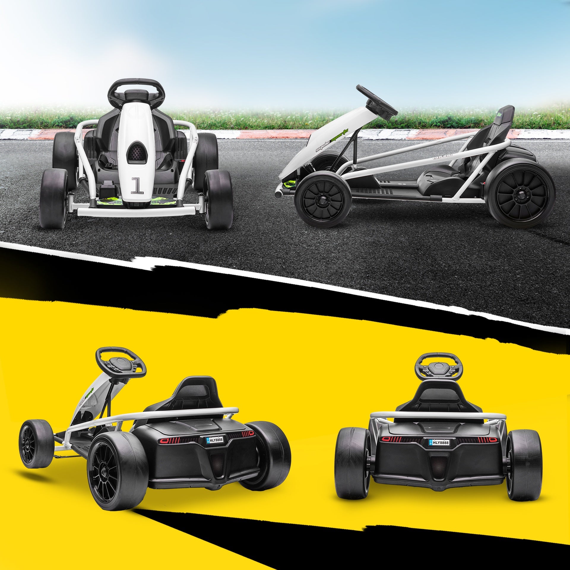 Aosom 24V Electric Go Kart for Kids, Drift Ride-On Racing Go Kart with 2 Speeds, for Boys Girls Aged 8-12 Years Old, White