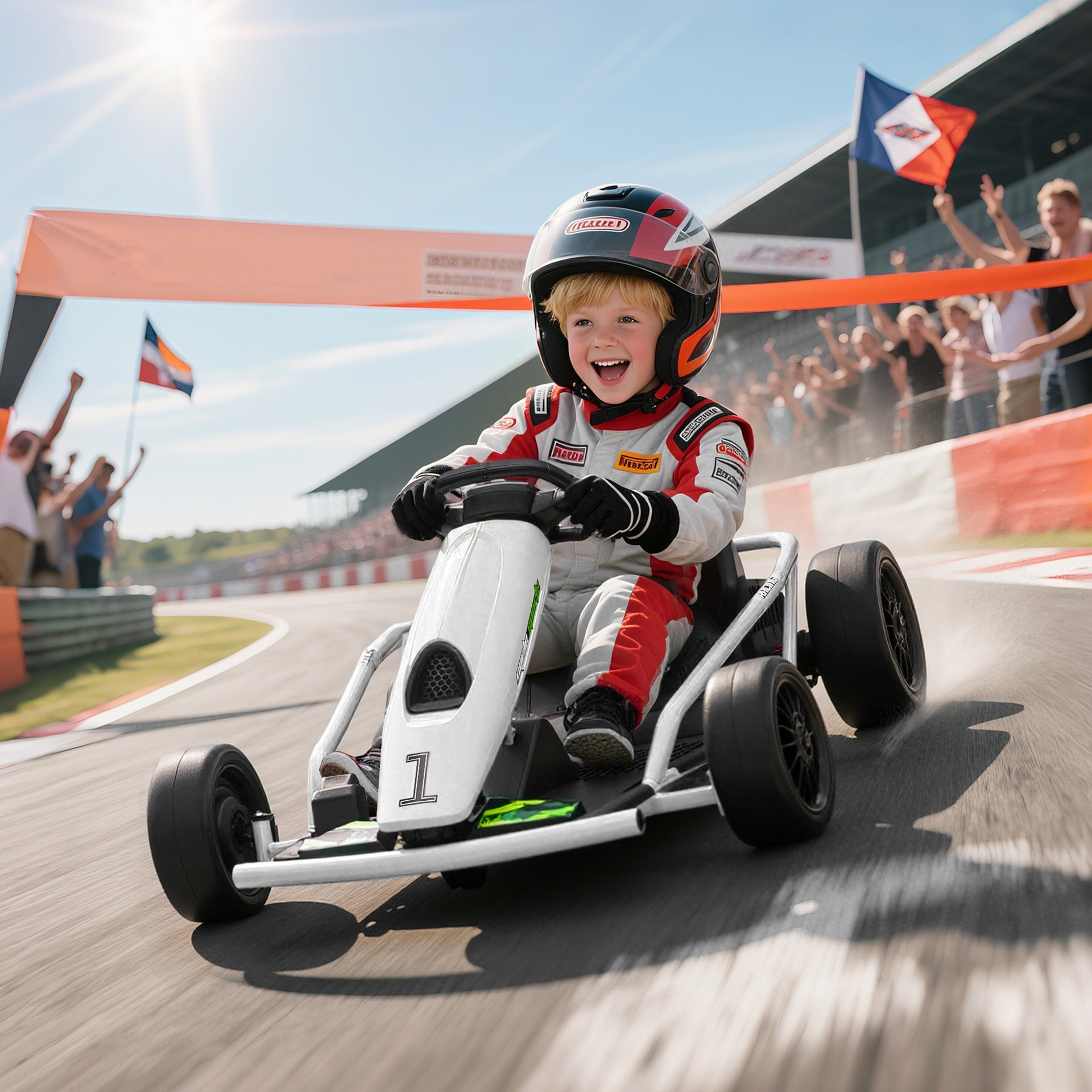 Aosom 24V Electric Go Kart for Kids, Drift Ride-On Racing Go Kart with 2 Speeds, for Boys Girls Aged 8-12 Years Old, White