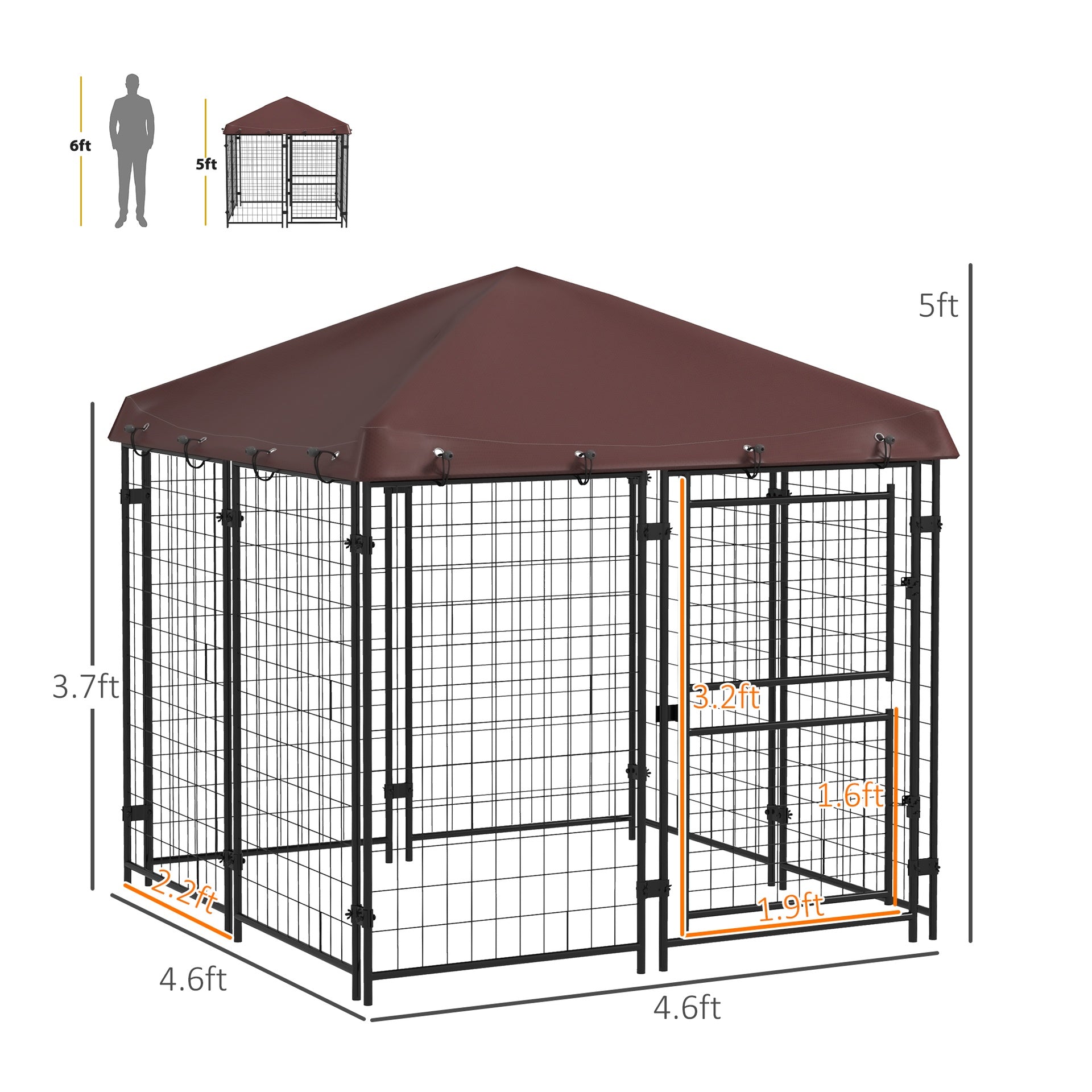PawHut 4.6' x 4.6' x 5' Dog Kennel Outdoor with Waterproof Canopy, Large Door