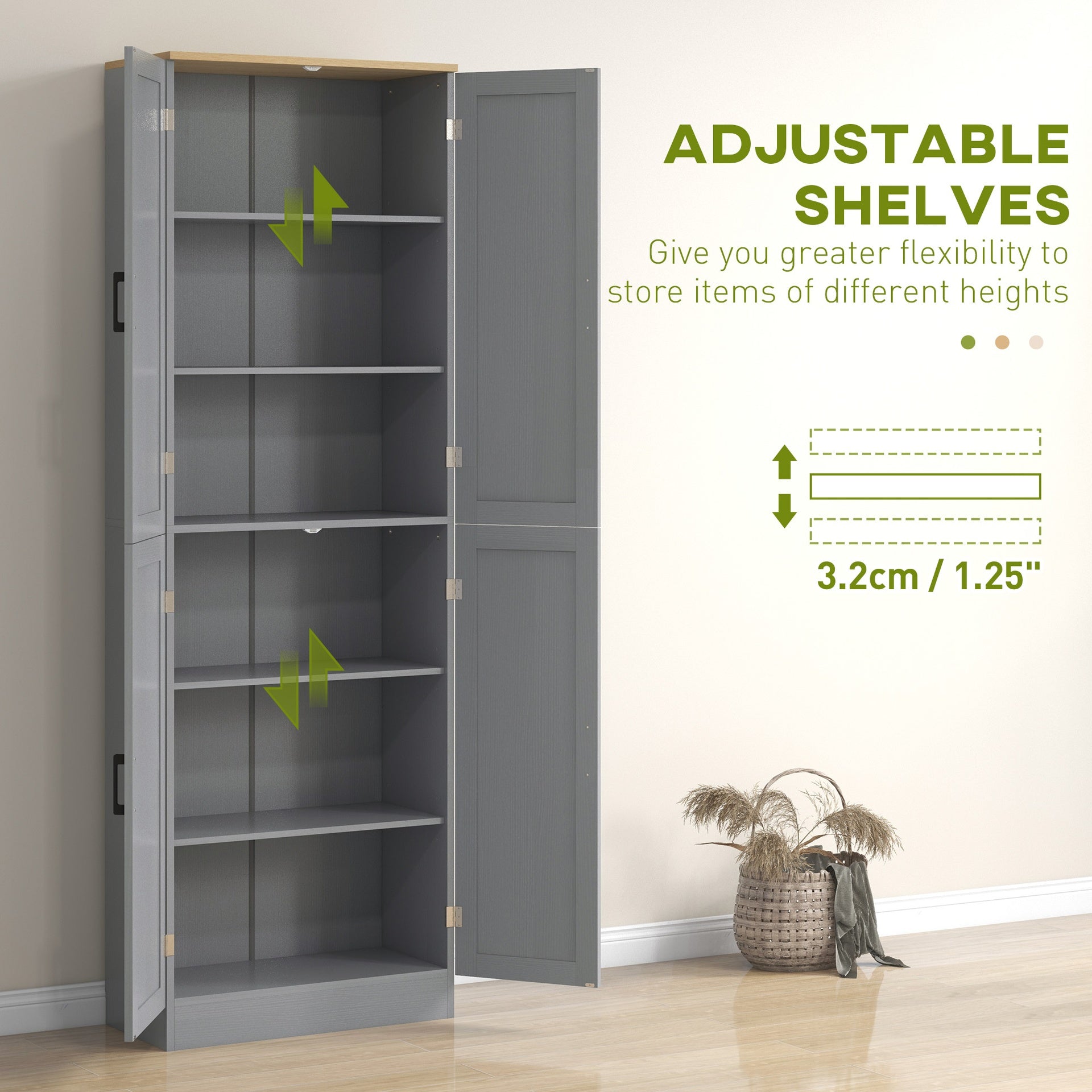 HOMCOM Freestanding Kitchen Pantry, 4-Door Kitchen Pantry Cabinet with Adjustable Shelves and Doors, Distressed White