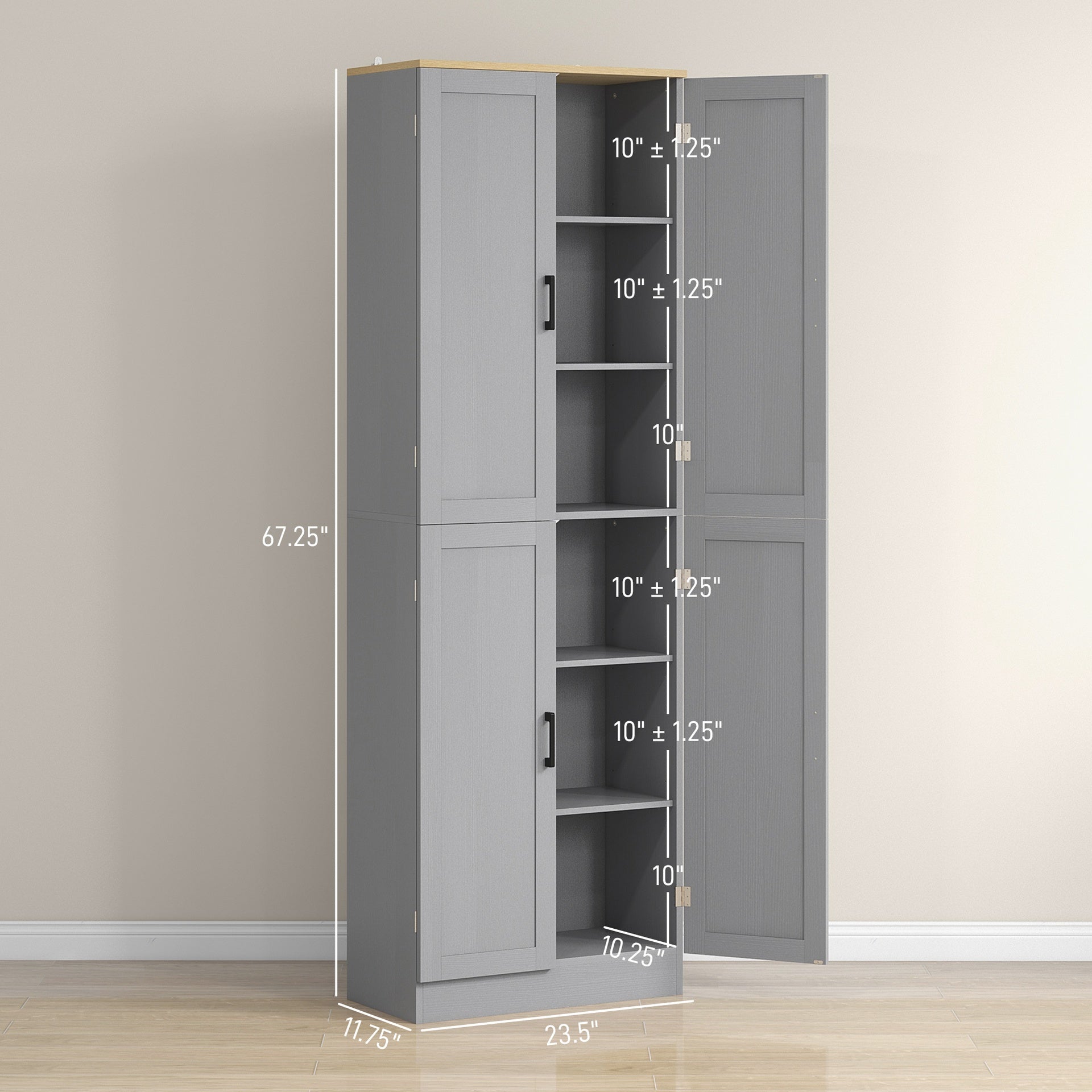 HOMCOM Freestanding Kitchen Pantry, 4-Door Kitchen Pantry Cabinet with Adjustable Shelves and Doors, Distressed White