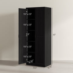 HOMCOM 63" 2-Door Kitchen Pantry, Freestanding Cabinet with 2 Adjustable Shelves for Dining Room, Cinnamon Black Wood Grain
