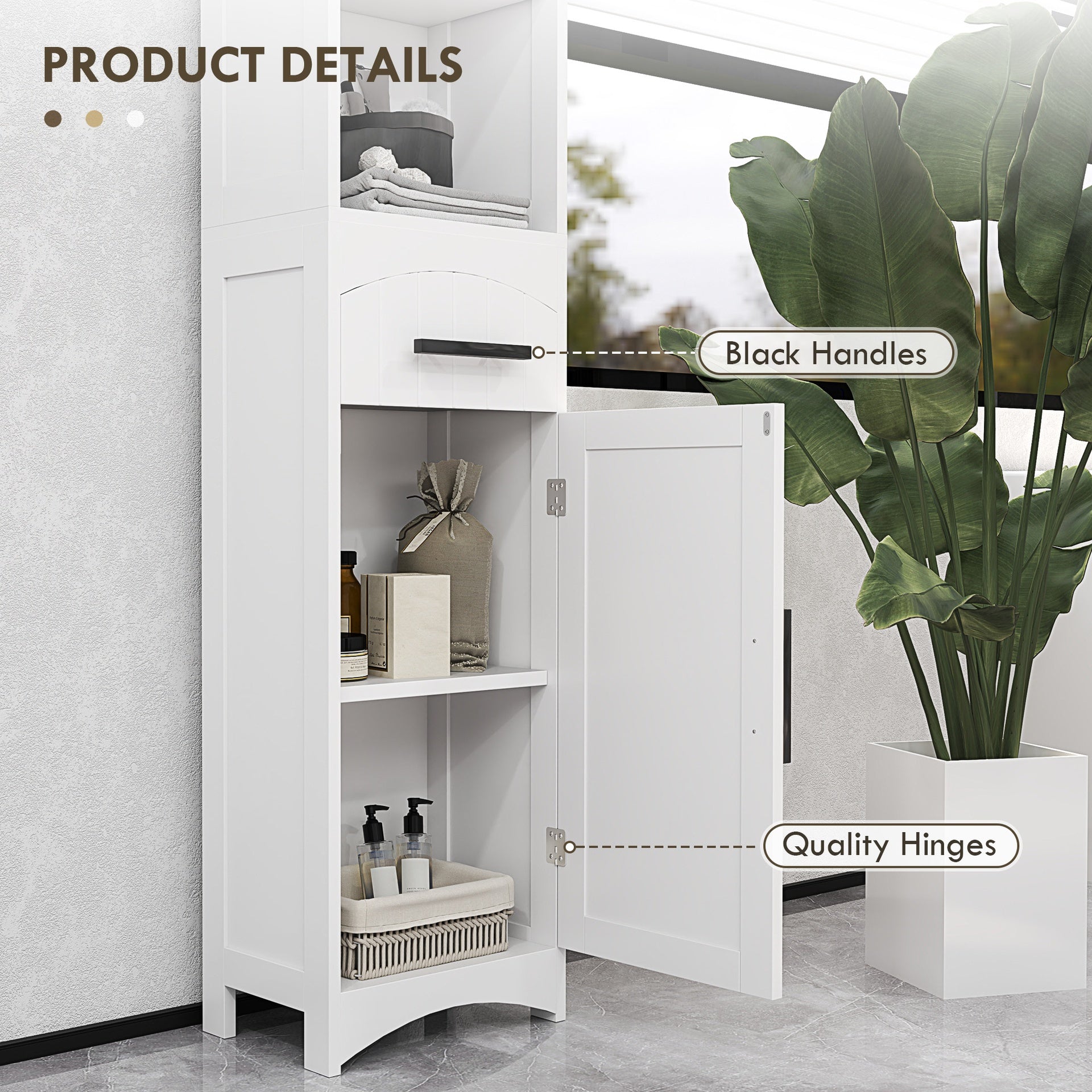 HOMCOM Farmhouse Tall Slim Bathroom Storage Cabinet with Recessed Drawer, Narrow Cabinet with Barn Door, White