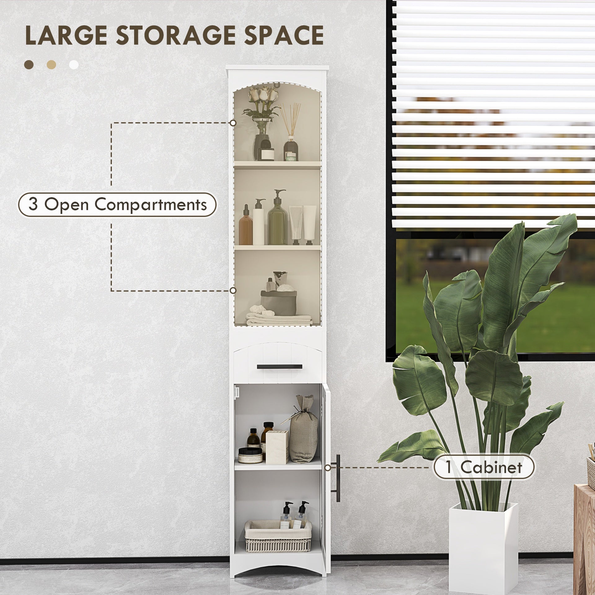 HOMCOM Farmhouse Tall Slim Bathroom Storage Cabinet with Recessed Drawer, Narrow Cabinet with Barn Door, White