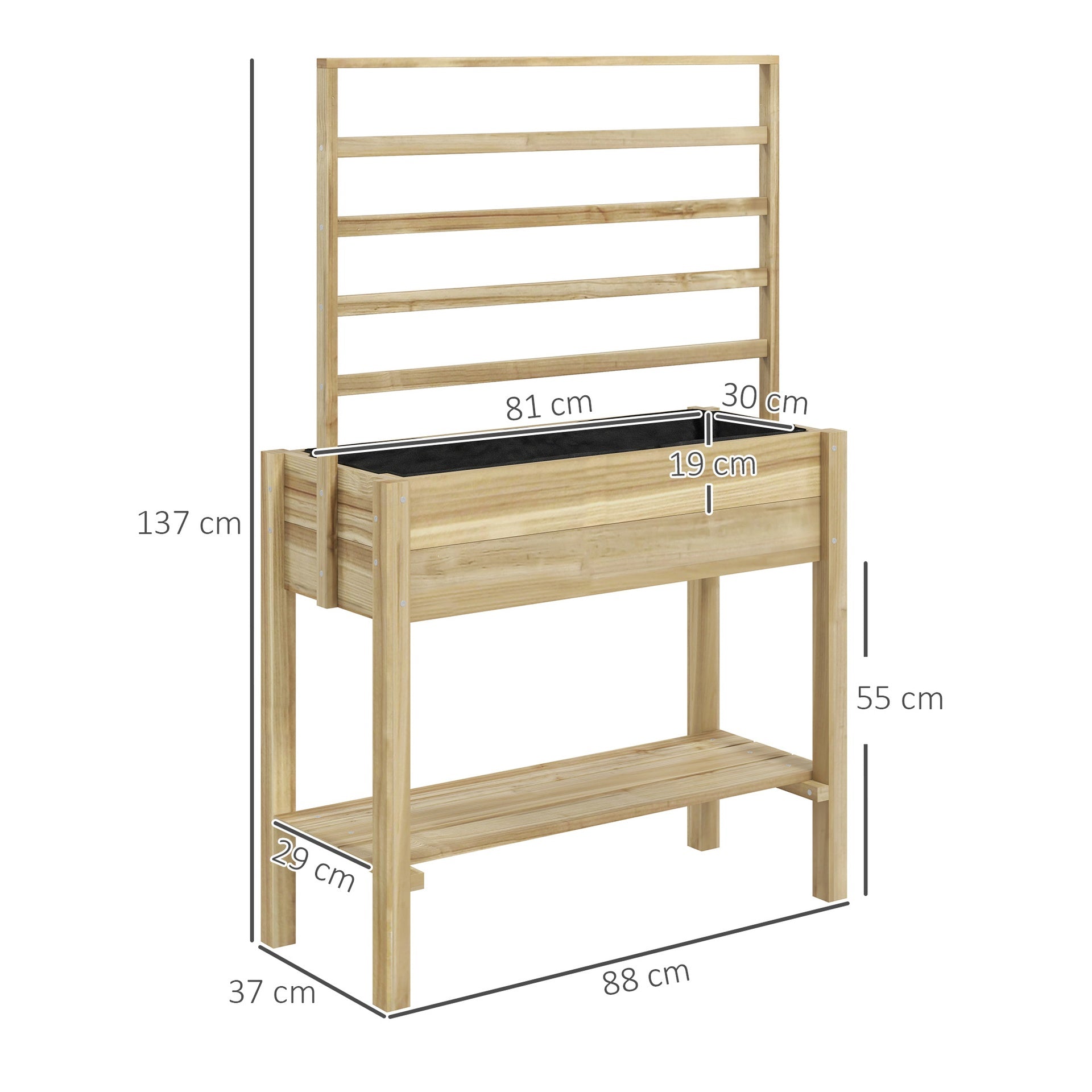 Outsunny Wooden Raised Garden Bed with Trellis, Outdoor Planter Box with Storage Shelf for Vegetables, Flowers, Herbs
