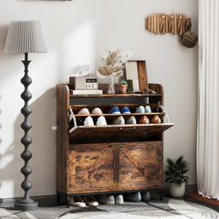HOMCOM Shoe Cabinet Organizer with 2 Flip Drawers, Legs, Narrow Shoe Storage Cabinet for Entryway, Hallway, Rustic Brown