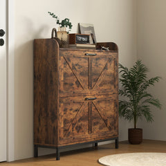 HOMCOM Shoe Cabinet Organizer with 2 Flip Drawers, Legs, Narrow Shoe Storage Cabinet for Entryway, Hallway, Rustic Brown