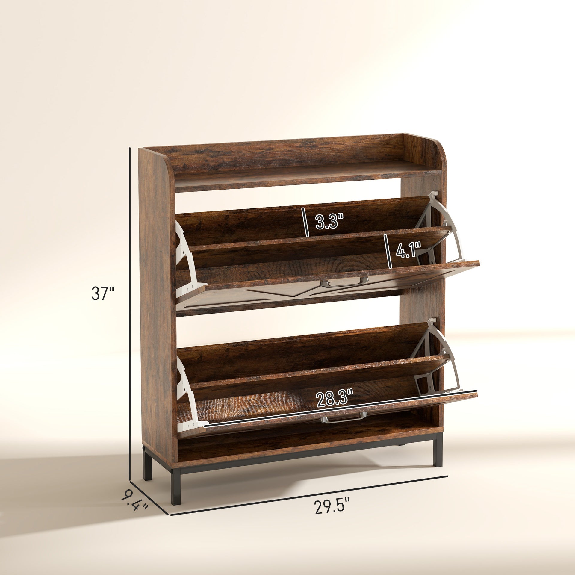HOMCOM Shoe Cabinet Organizer with 2 Flip Drawers, Legs, Narrow Shoe Storage Cabinet for Entryway, Hallway, Rustic Brown