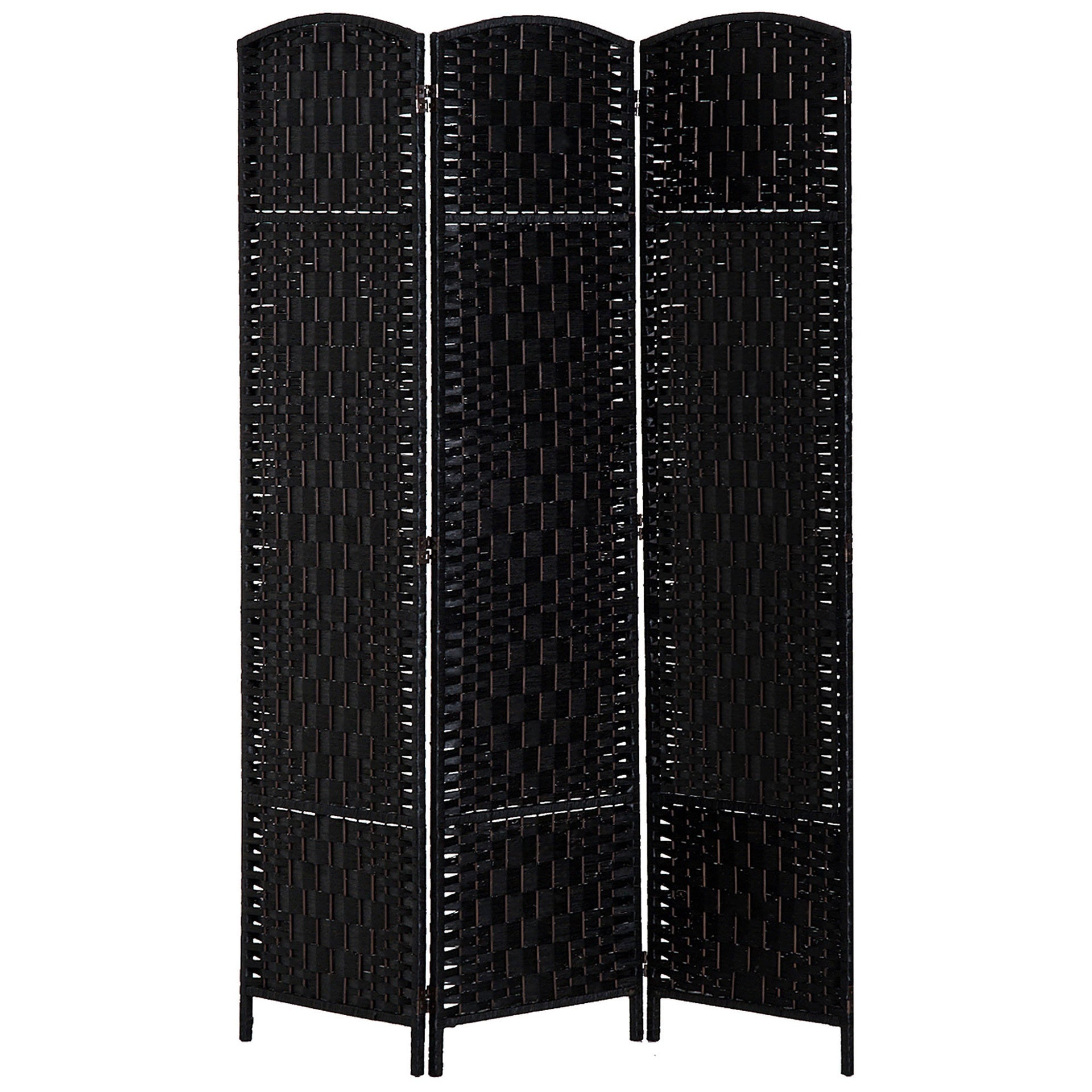HOMCOM Room Divider 3 Panel, 6FT Tall Folding Privacy Screen, Freestanding Hand-Woven Partition for Room Separation with 360° Hinges, Paper Rope Diamond Weave, Black