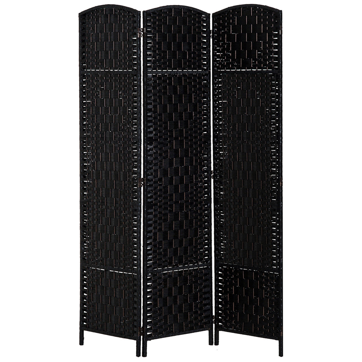HOMCOM Room Divider 3 Panel, 6FT Tall Folding Privacy Screen, Freestanding Hand-Woven Partition for Room Separation with 360° Hinges, Paper Rope Diamond Weave, Black