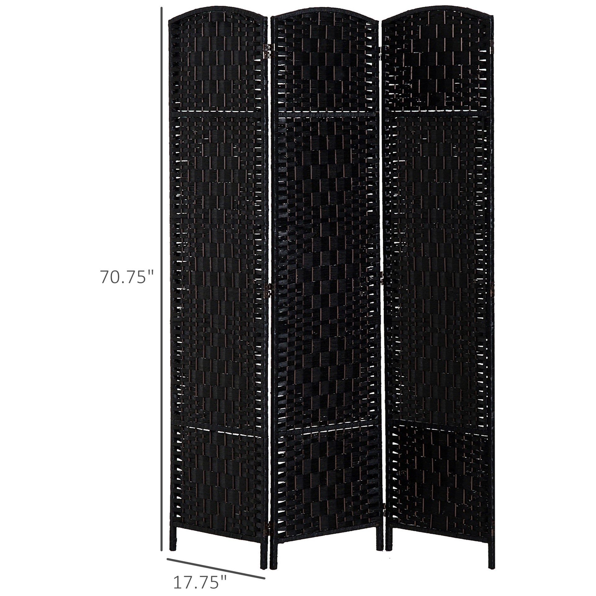 HOMCOM Room Divider 3 Panel, 6FT Tall Folding Privacy Screen, Freestanding Hand-Woven Partition for Room Separation with 360° Hinges, Paper Rope Diamond Weave, Black