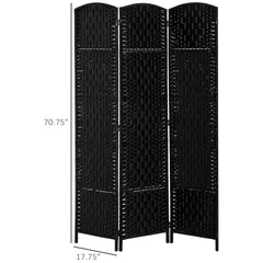 HOMCOM Room Divider 3 Panel, 6FT Tall Folding Privacy Screen, Freestanding Hand-Woven Partition for Room Separation with 360° Hinges, Paper Rope Diamond Weave, Black
