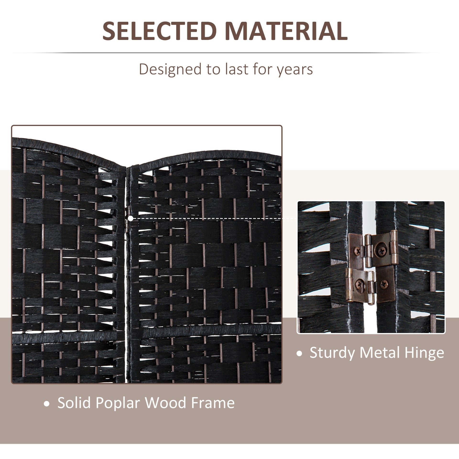 HOMCOM Room Divider 3 Panel, 6FT Tall Folding Privacy Screen, Freestanding Hand-Woven Partition for Room Separation with 360° Hinges, Paper Rope Diamond Weave, Black