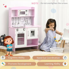 Qaba Pretend Play Kitchen with Sound Effects and Stove Lights, Kids Kitchen Playset with Storage, Water Dispenser Preschool & Kindergarten Gift for 3-6 Years Old, Pink