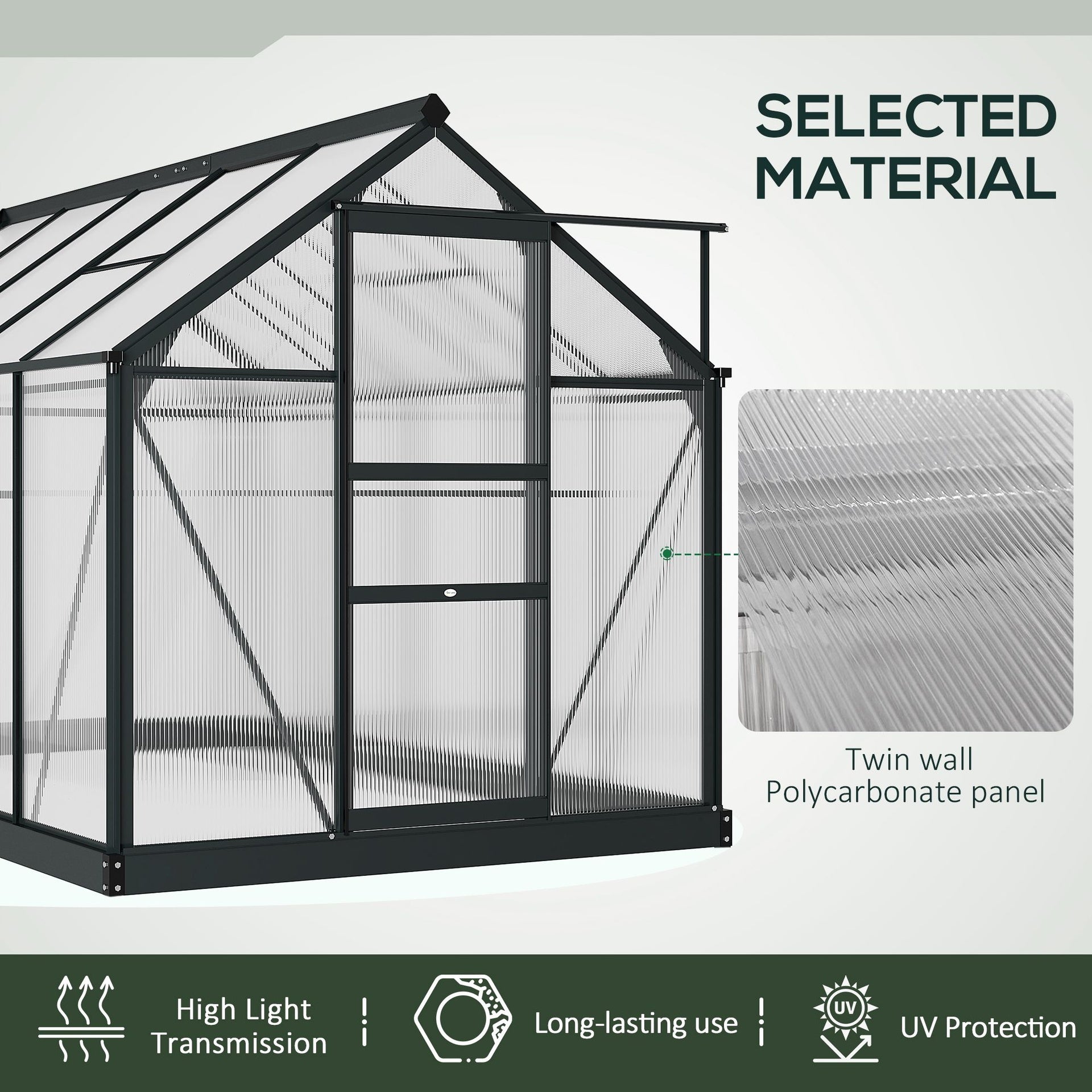 Outsunny 6.2' x 10.3' x 6.6' Outdoor Greenhouse with Walk-in Vent Door for Backyard Garden Gray