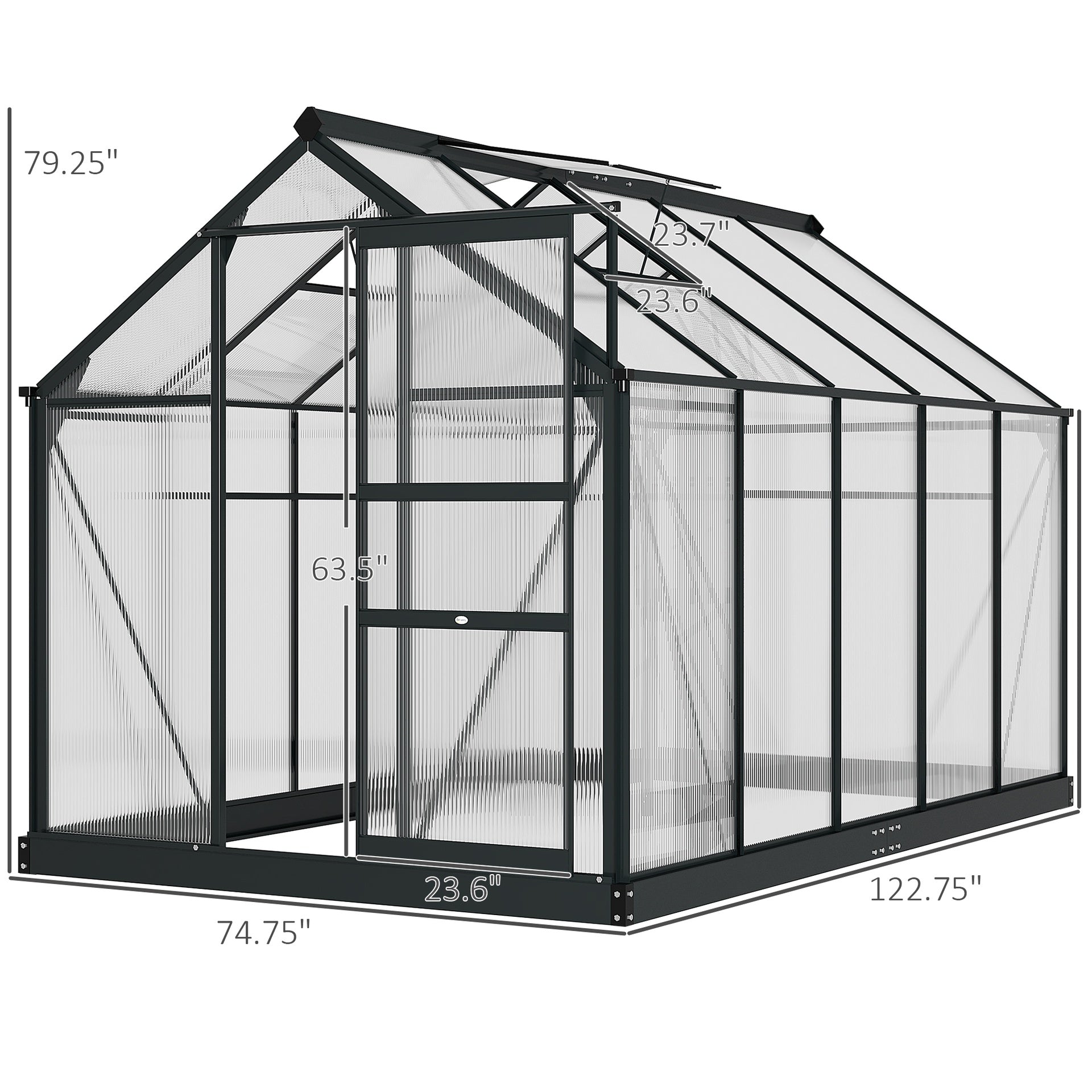 Outsunny 6.2' x 10.3' x 6.6' Outdoor Greenhouse with Walk-in Vent Door for Backyard Garden Gray