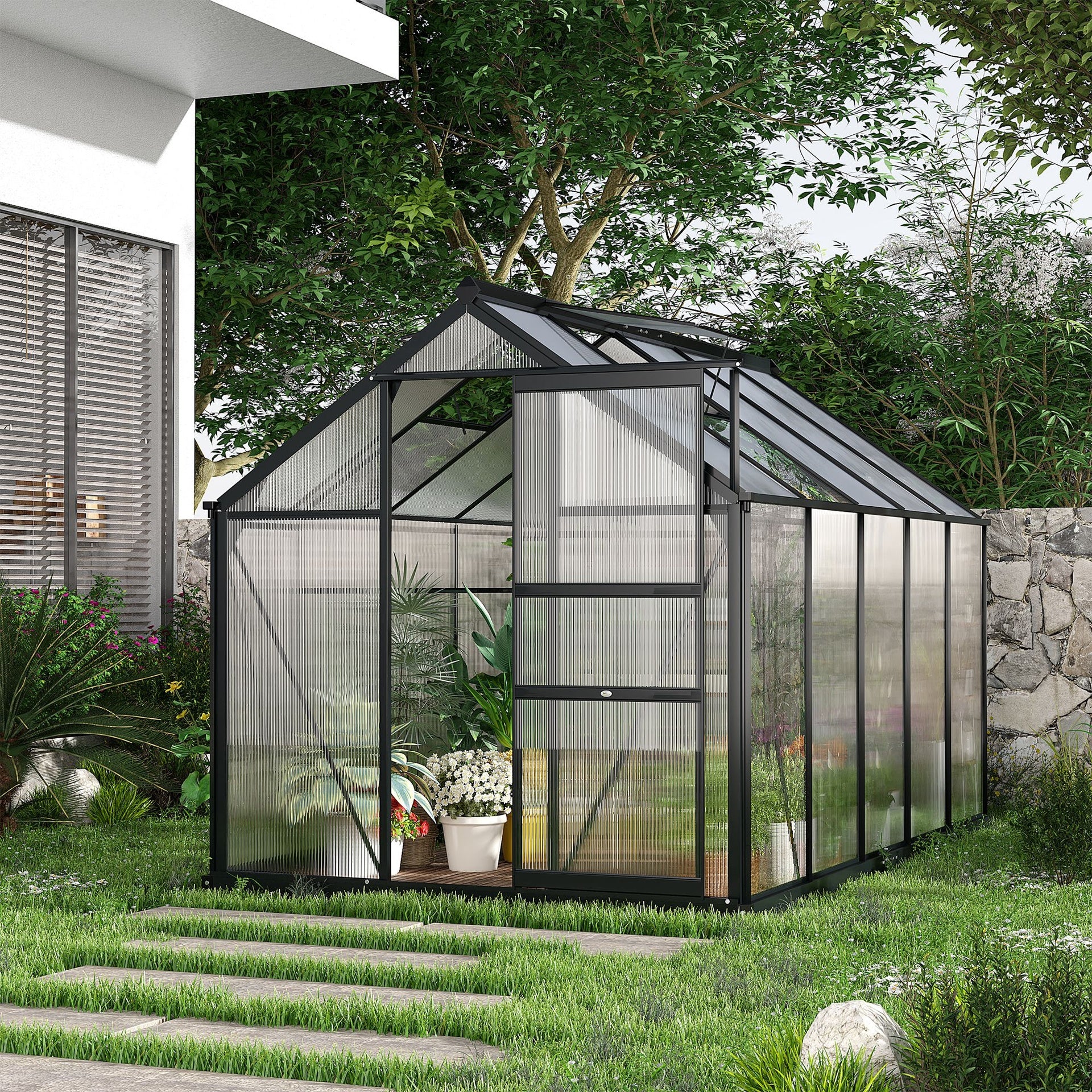 Outsunny 6.2' x 10.3' x 6.6' Outdoor Greenhouse with Walk-in Vent Door for Backyard Garden Gray