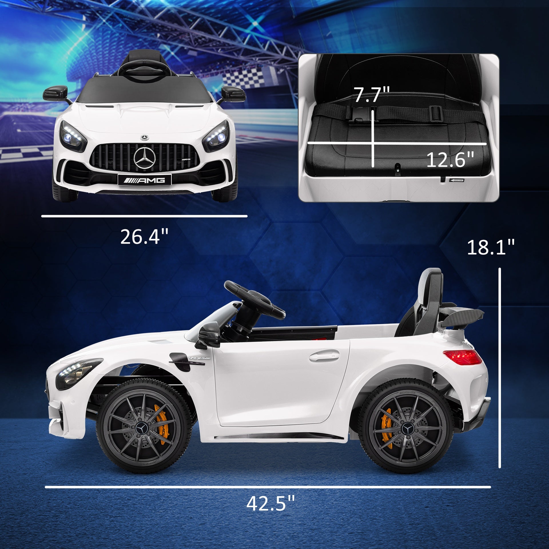 Qaba Mercedes-Benz AMG GTR Licensed 12V Battery Powered Kids Electric Car w/ Remote Control & Soft Start, White