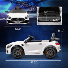 Qaba Mercedes-Benz AMG GTR Licensed 12V Battery Powered Kids Electric Car w/ Remote Control & Soft Start, White