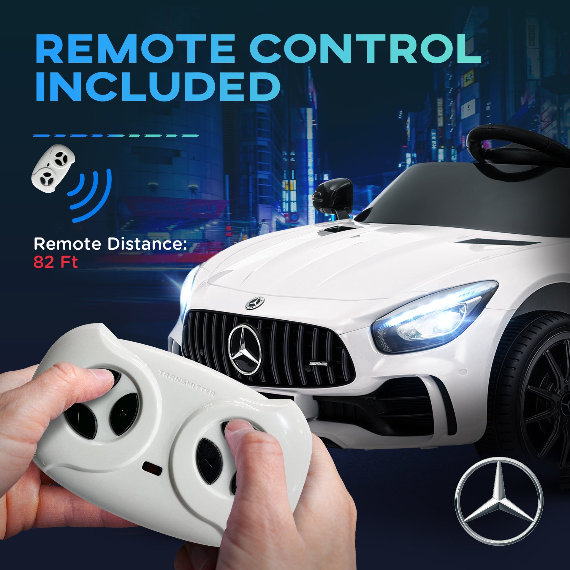Qaba Mercedes-Benz AMG GTR Licensed 12V Battery Powered Kids Electric Car w/ Remote Control & Soft Start, White