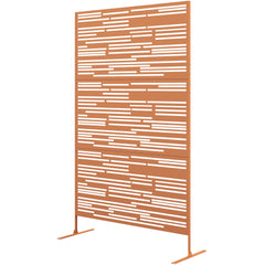 Outsunny 78" H x 48" W Metal Outdoor Privacy Screen, Freestanding Decorative Privacy Fence Screen for Balcony, Brown