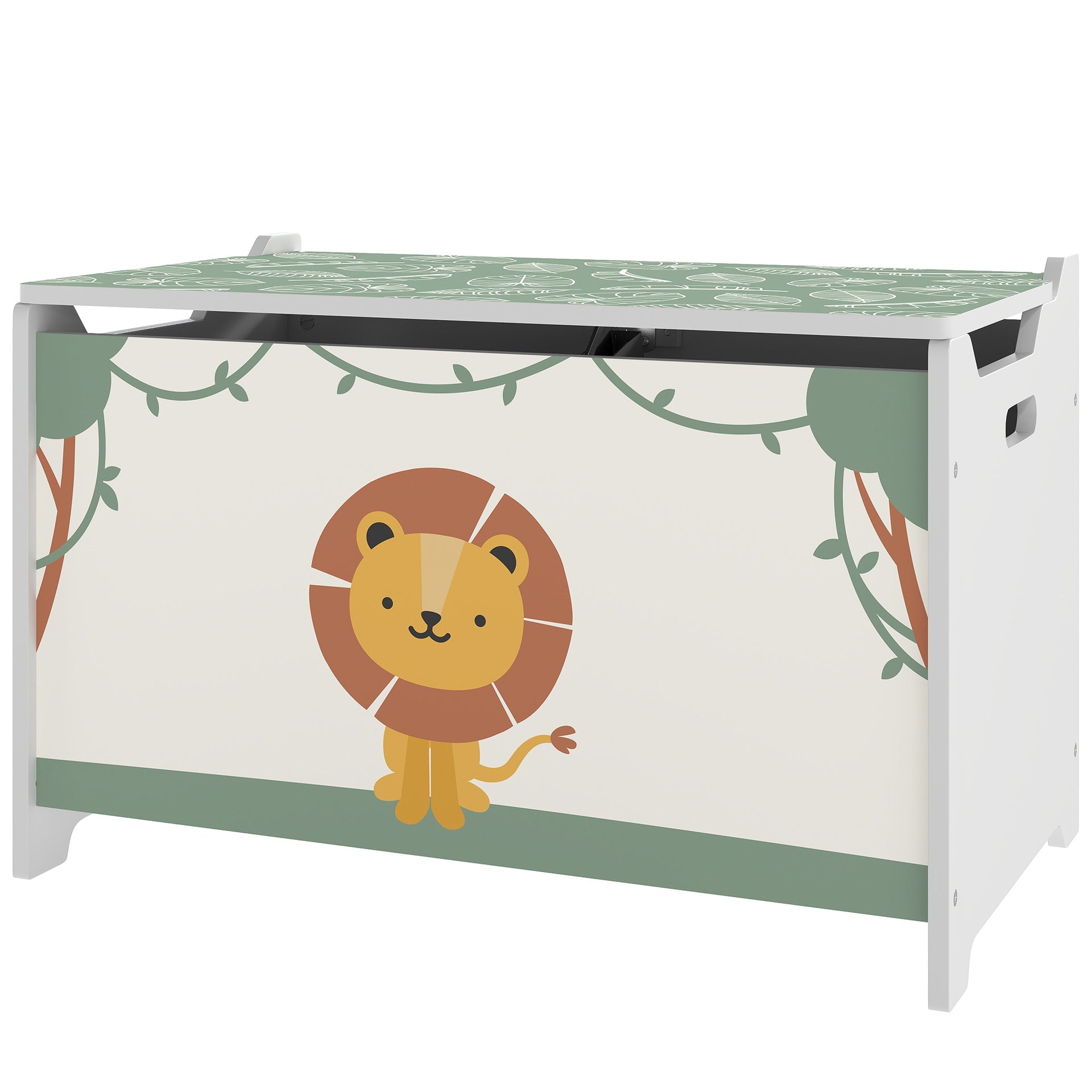 Qaba Toy Box with Lid, Safety Hinges and Groove Handles, Toy Storage Organizer for Kids, Living Room, Playroom, Green