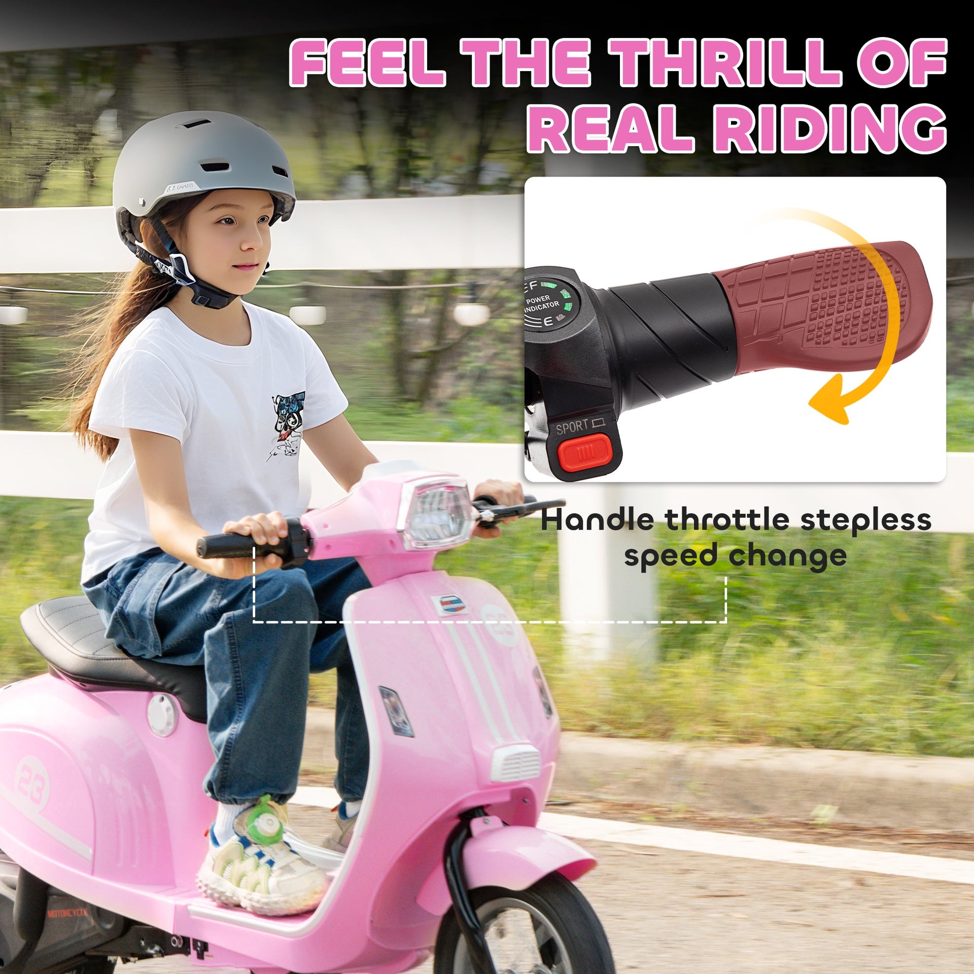 Qaba 24V Kids Motorcycle with 3-Speed, Electric Motorcycle with Rear Suspension and LED Lights for 8-12 Years Old, Pink