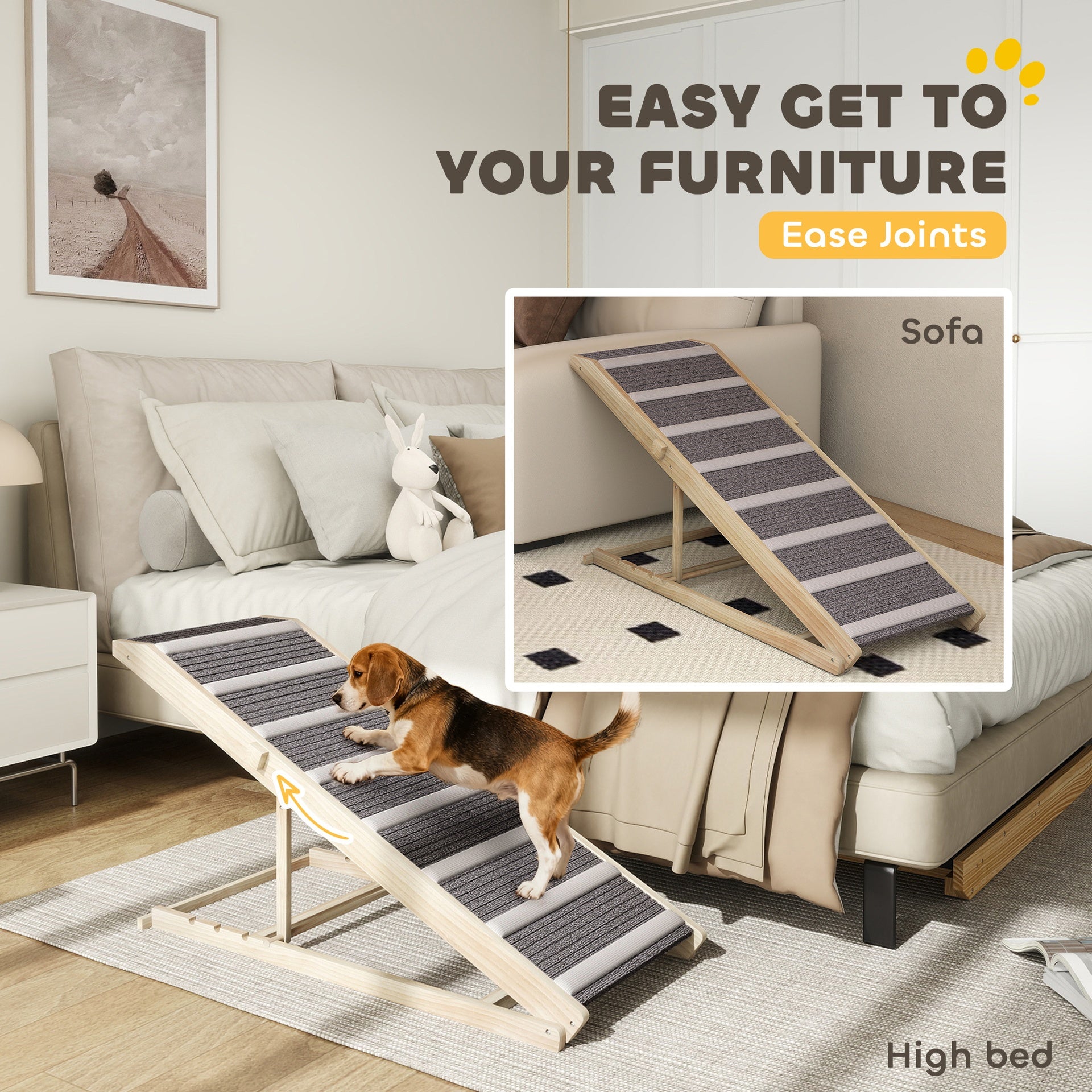 PawHut Dog Ramp for Couch, Foldable Pet Ramp for Small to Large Dog, 4 Adjustable Height from 16" to 23.5"