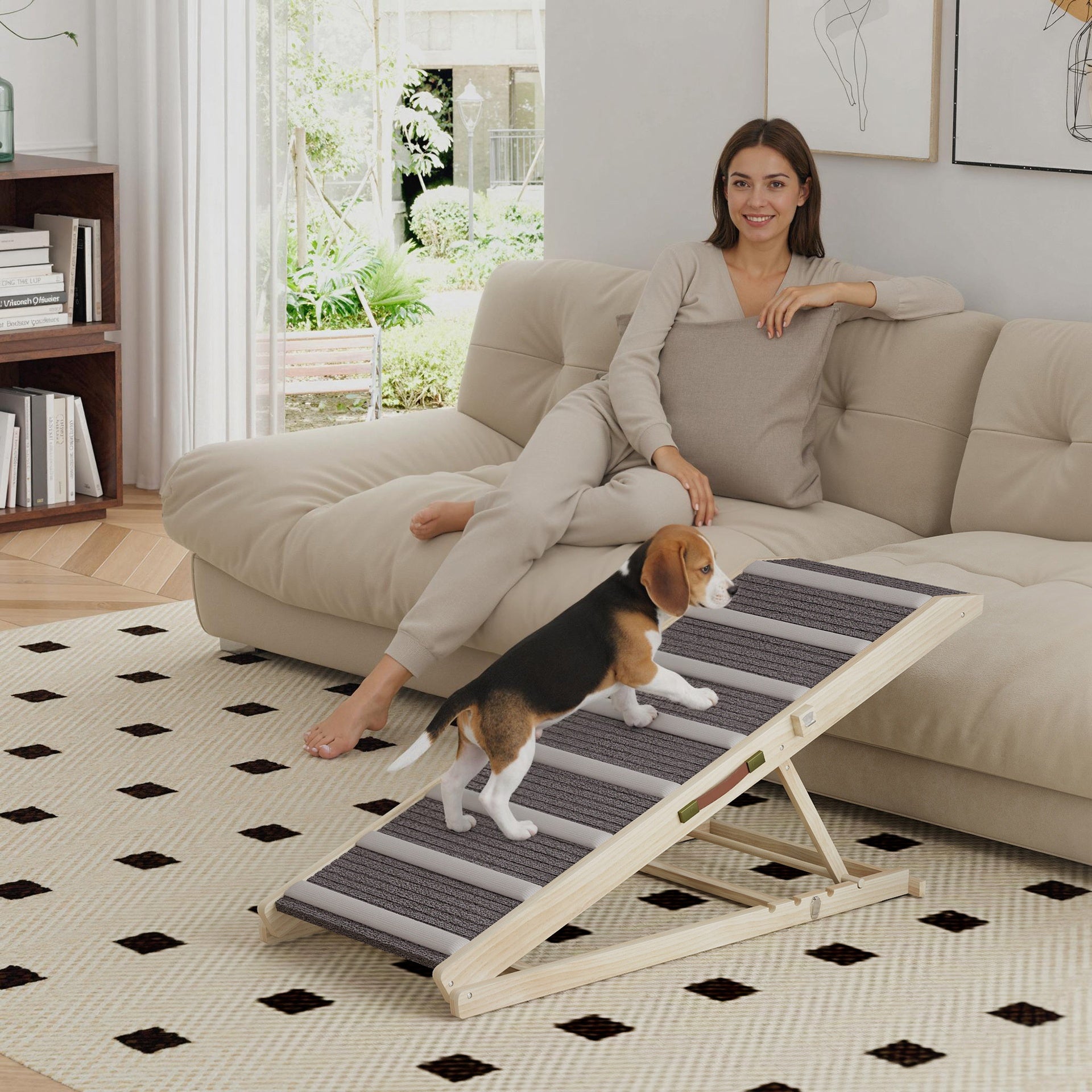 PawHut Dog Ramp for Couch, Foldable Pet Ramp for Small to Large Dog, 4 Adjustable Height from 16" to 23.5"