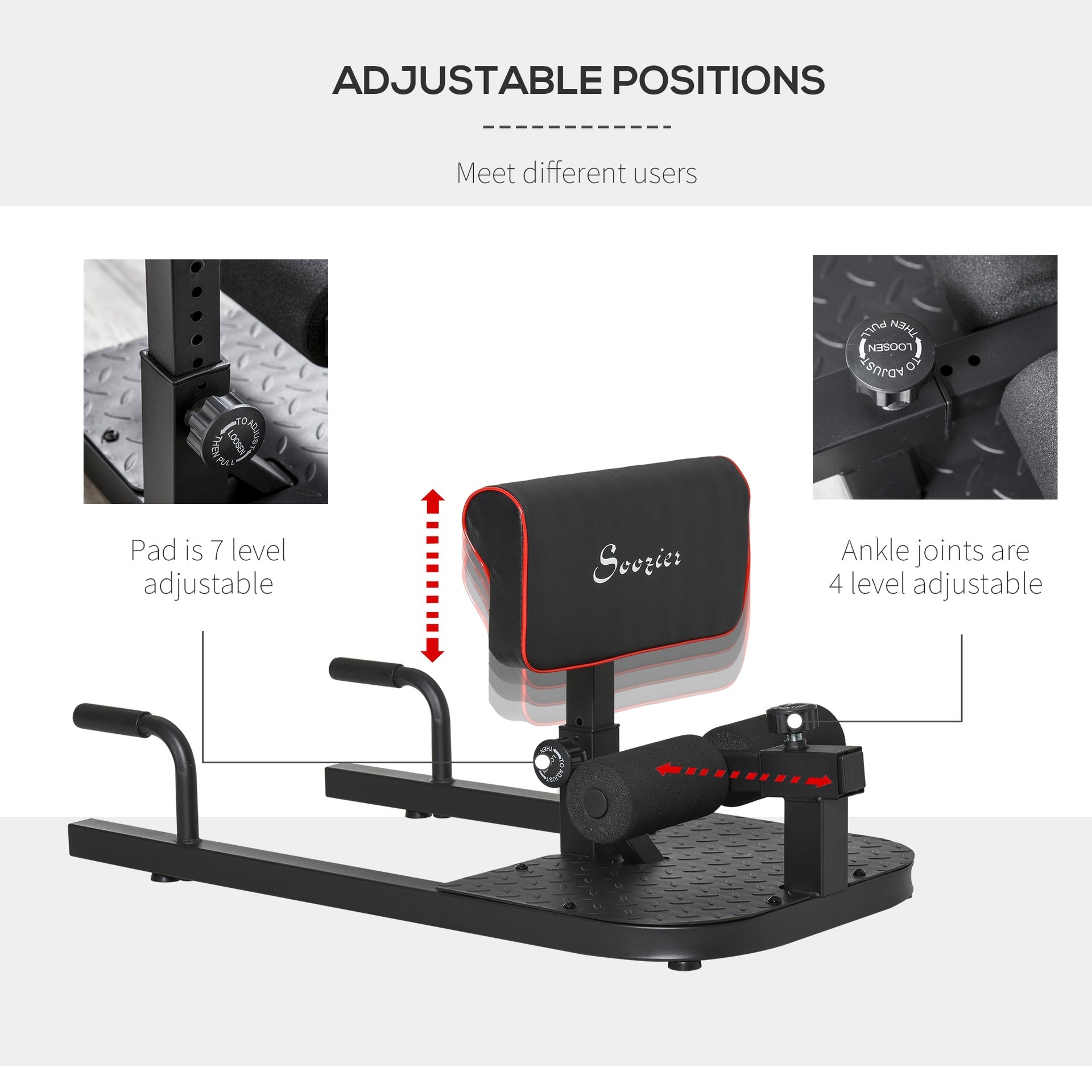 Soozier 3 in 1 Padded Push Up Sit Up Squat Machine Home Gym Fitness Equipment, Black