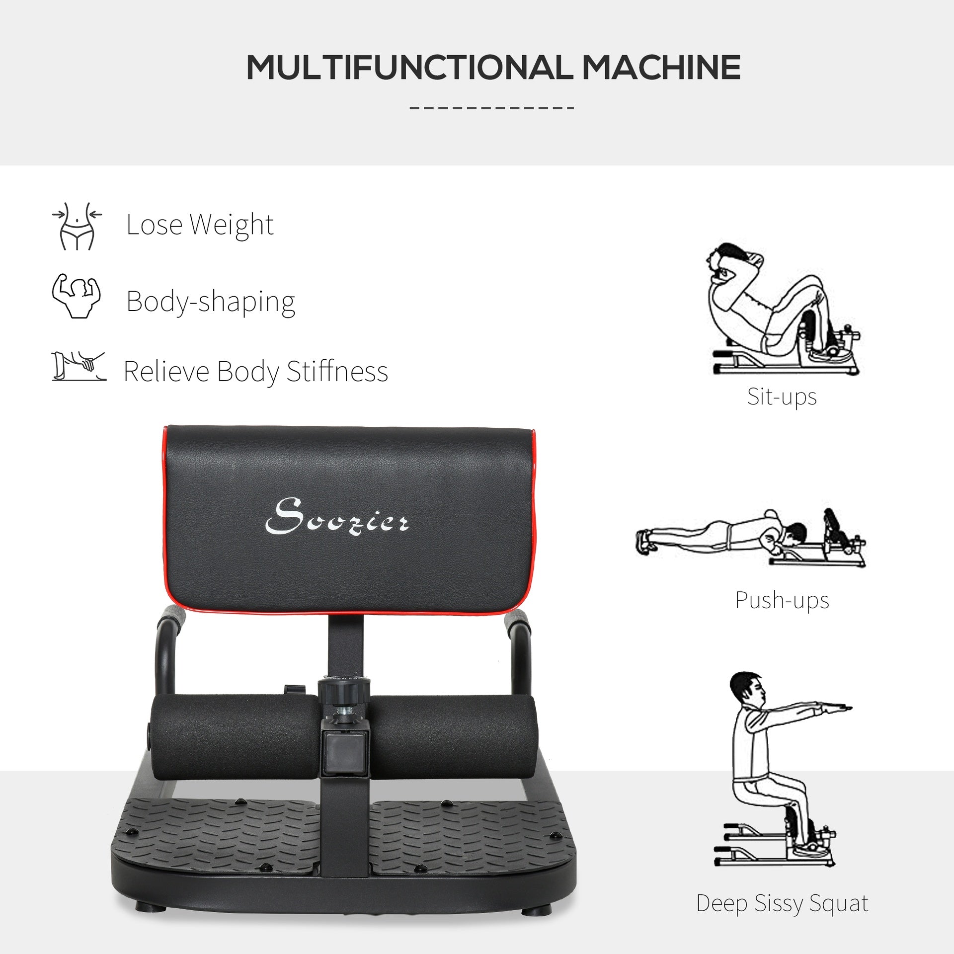 Soozier 3 in 1 Padded Push Up Sit Up Squat Machine Home Gym Fitness Equipment, Black