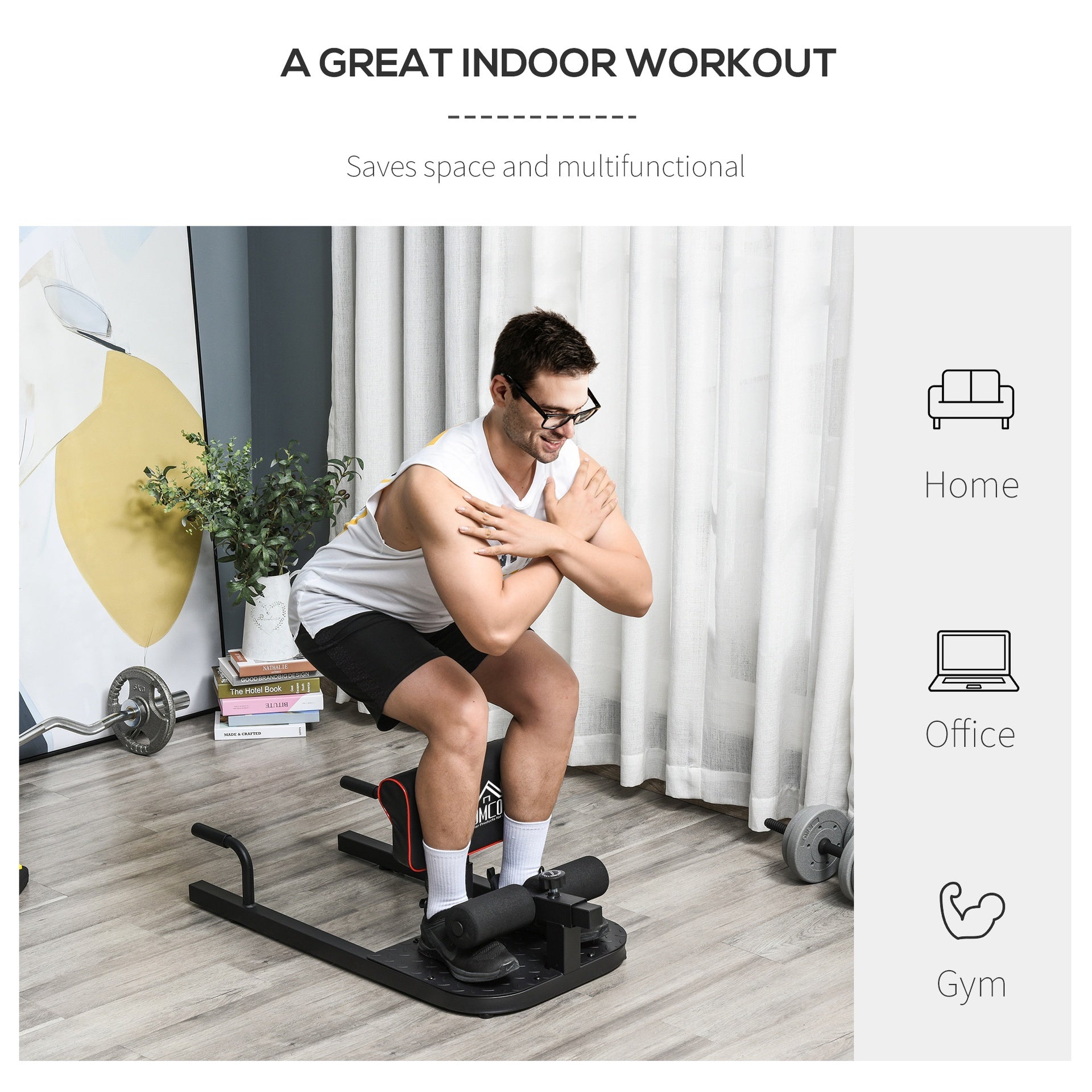 Soozier 3 in 1 Padded Push Up Sit Up Squat Machine Home Gym Fitness Equipment, Black