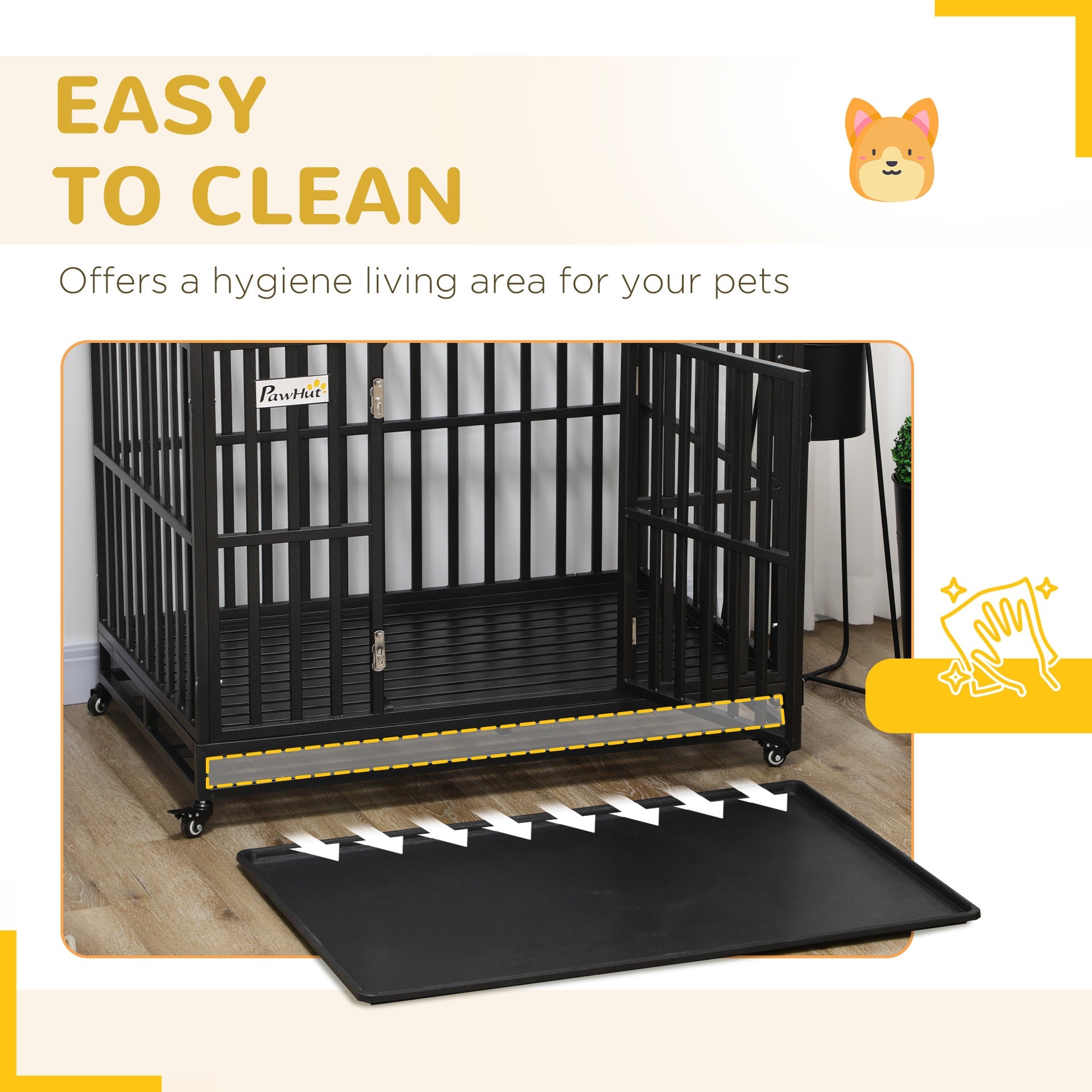 PawHut 45" Heavy Duty Dog Crate, Escape-Proof Steel Kennel with Wheels, Black