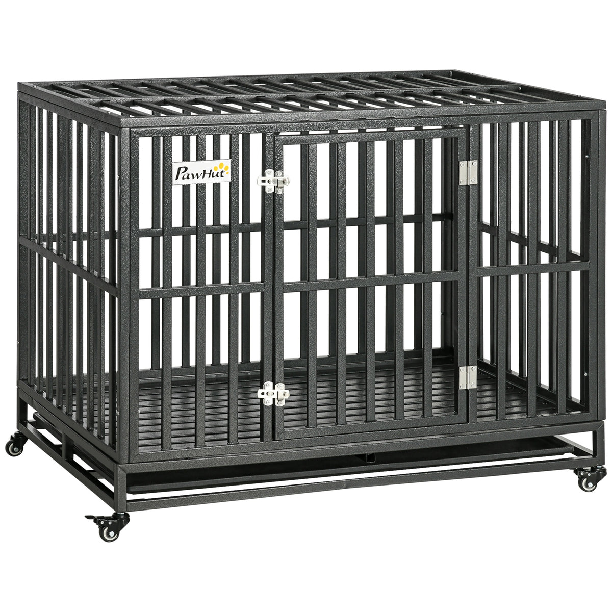 PawHut 45" Heavy Duty Dog Crate, Escape-Proof Steel Kennel with Wheels, Black