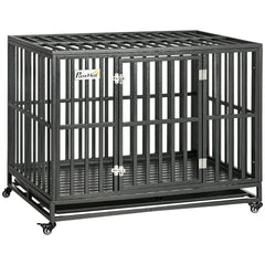 PawHut 45" Heavy Duty Dog Crate, Escape-Proof Steel Kennel with Wheels, Black