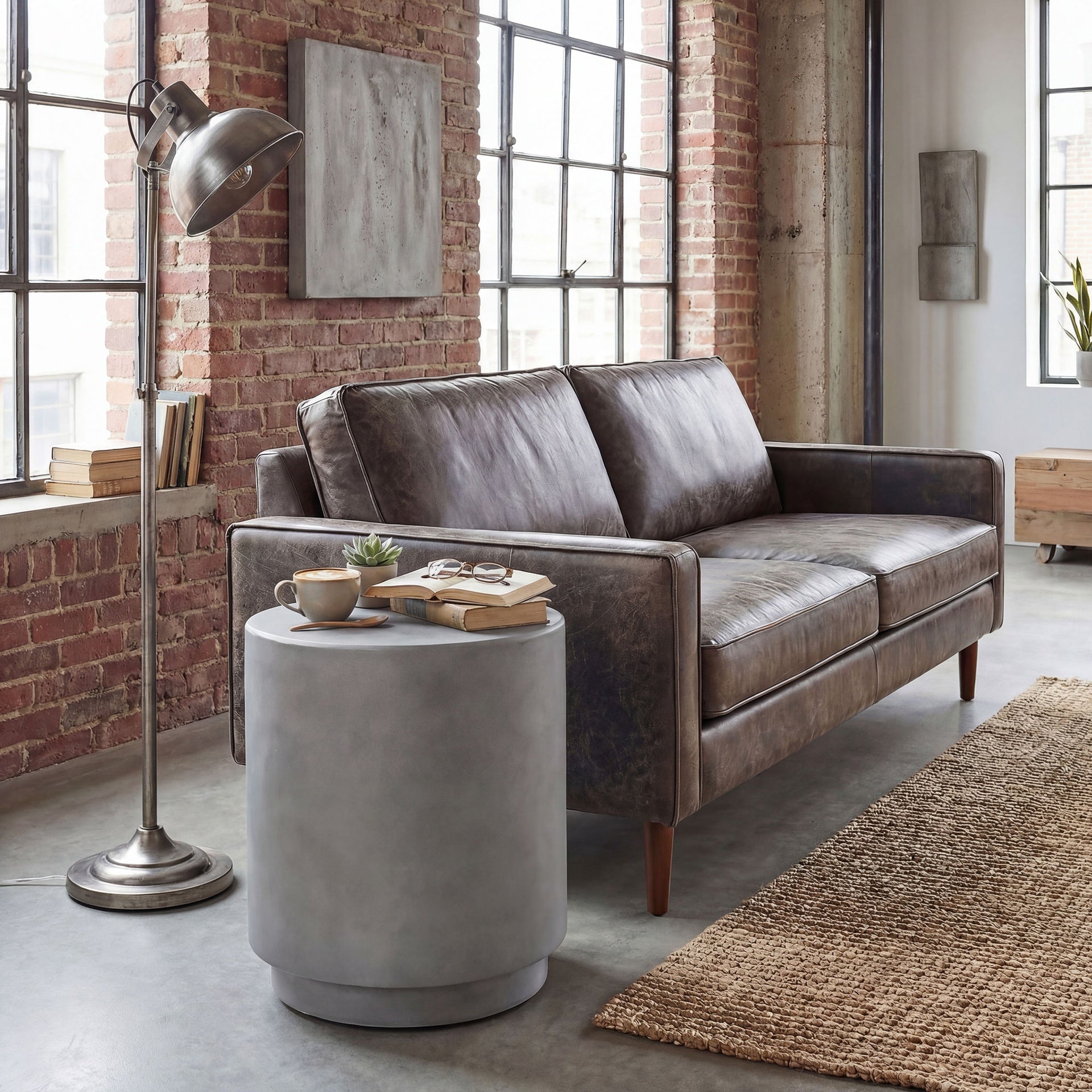 HOMCOM Lightweight Accent Table with Concrete Finish Round Side Table, Light Gray