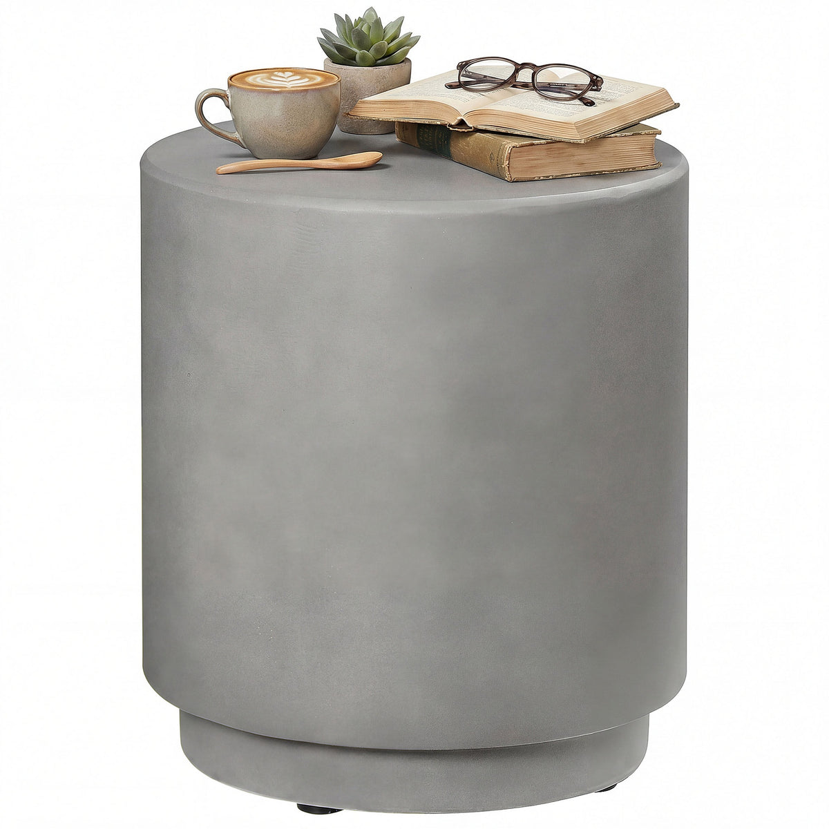 HOMCOM Lightweight Accent Table with Concrete Finish Round Side Table, Light Gray